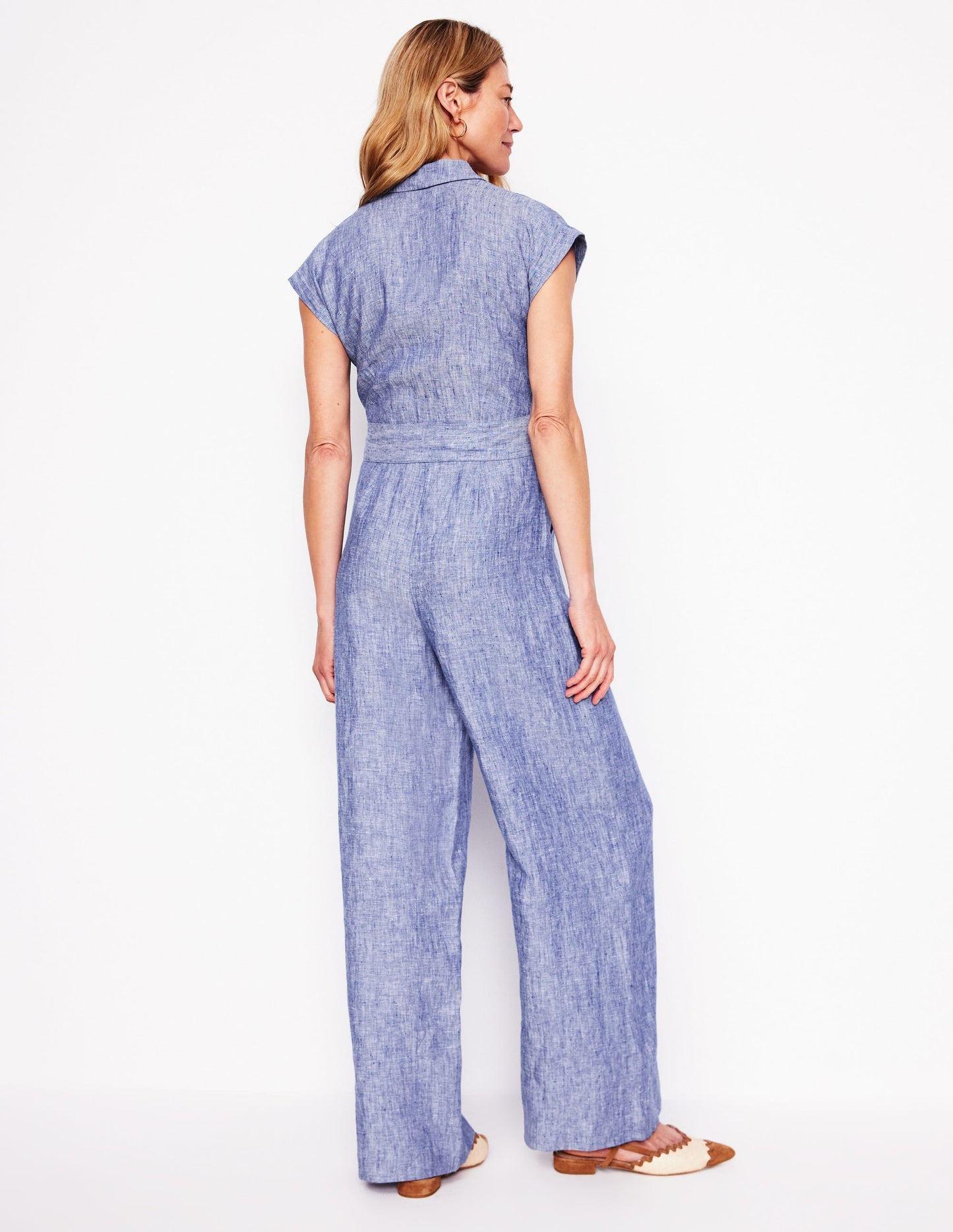 Colette Jumpsuit aus Leinen-Authentisches Blau, Faux-Uni