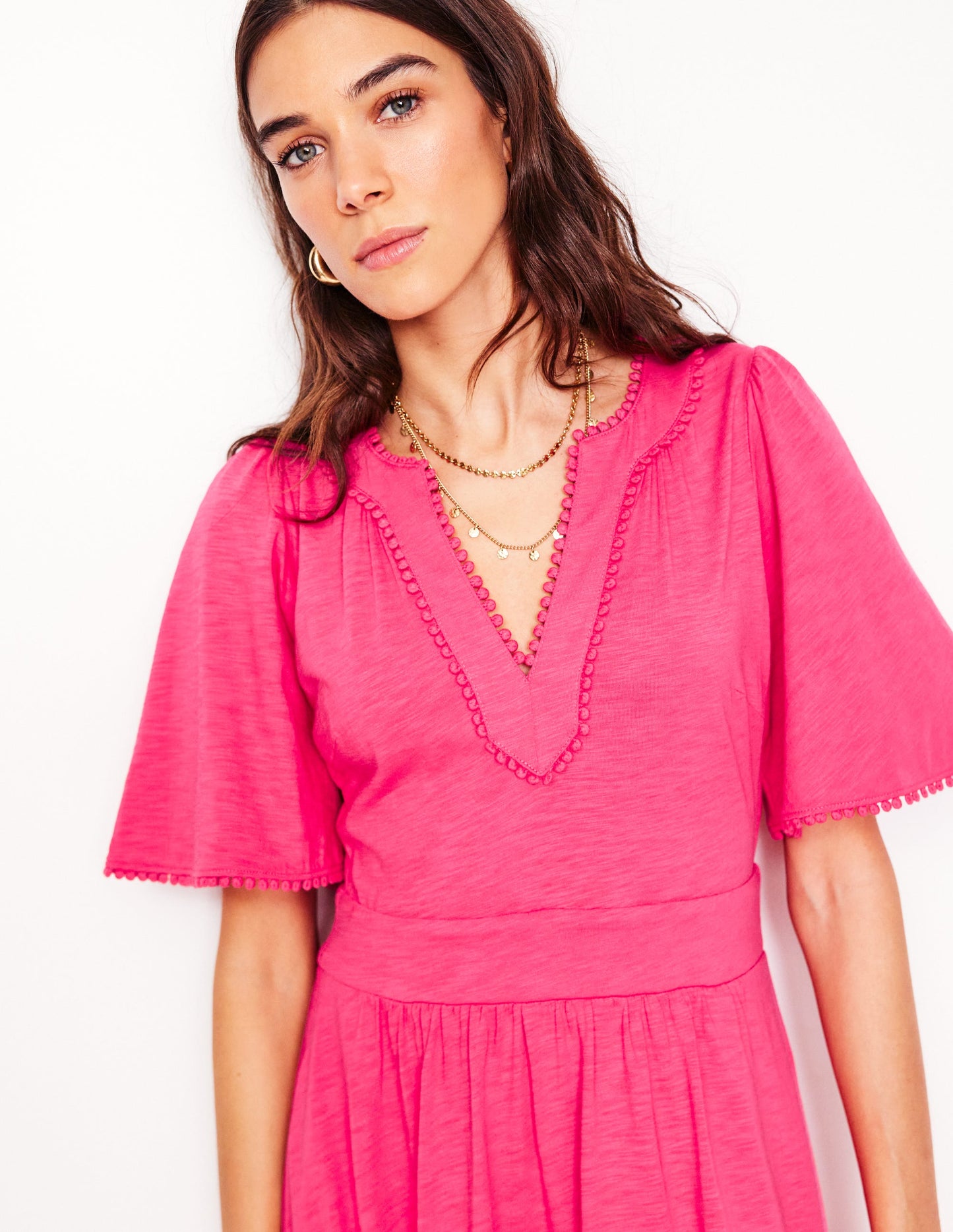 Maddie Jerseykleid mit Besatz-Kamelienrosa