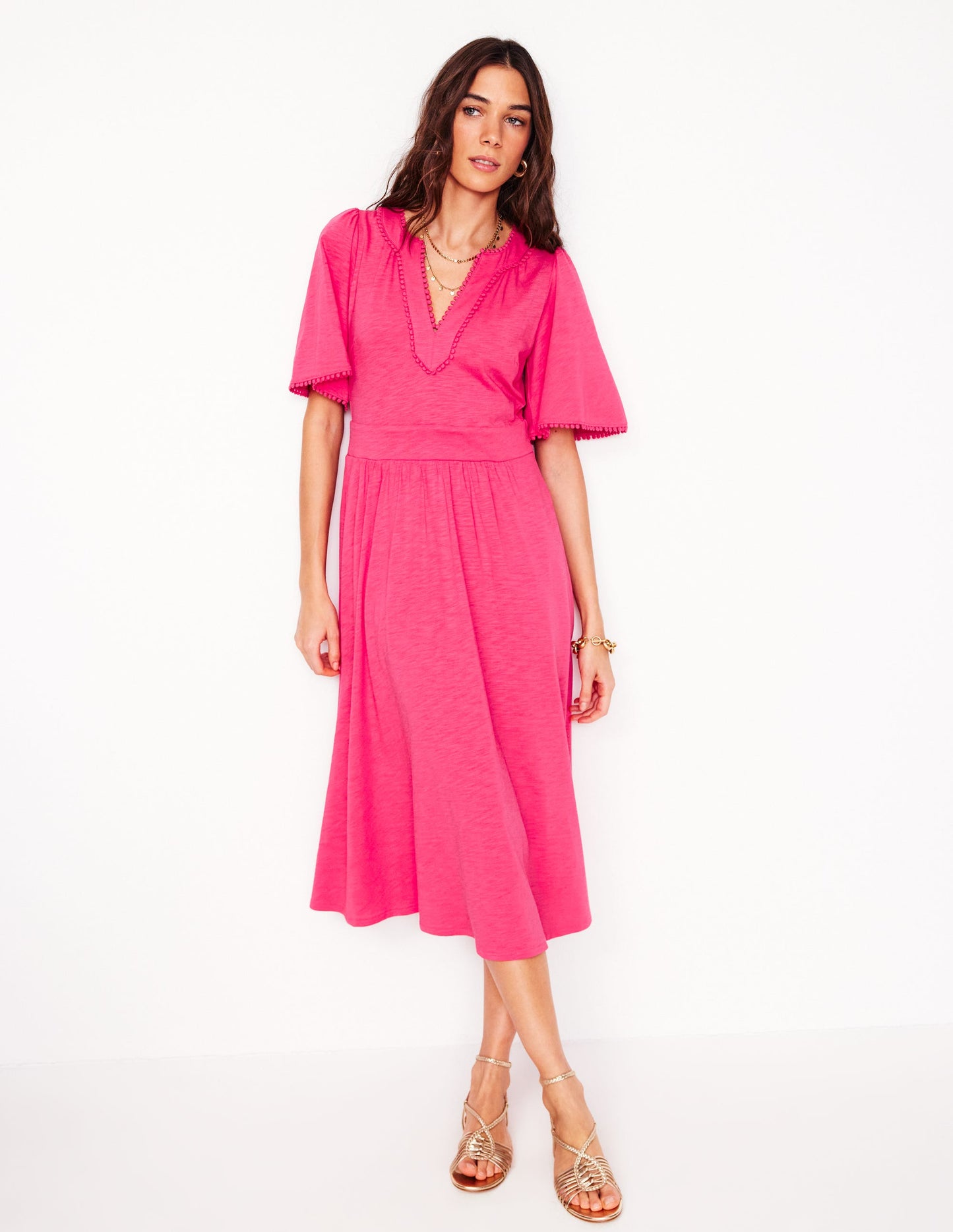 Maddie Jerseykleid mit Besatz-Kamelienrosa