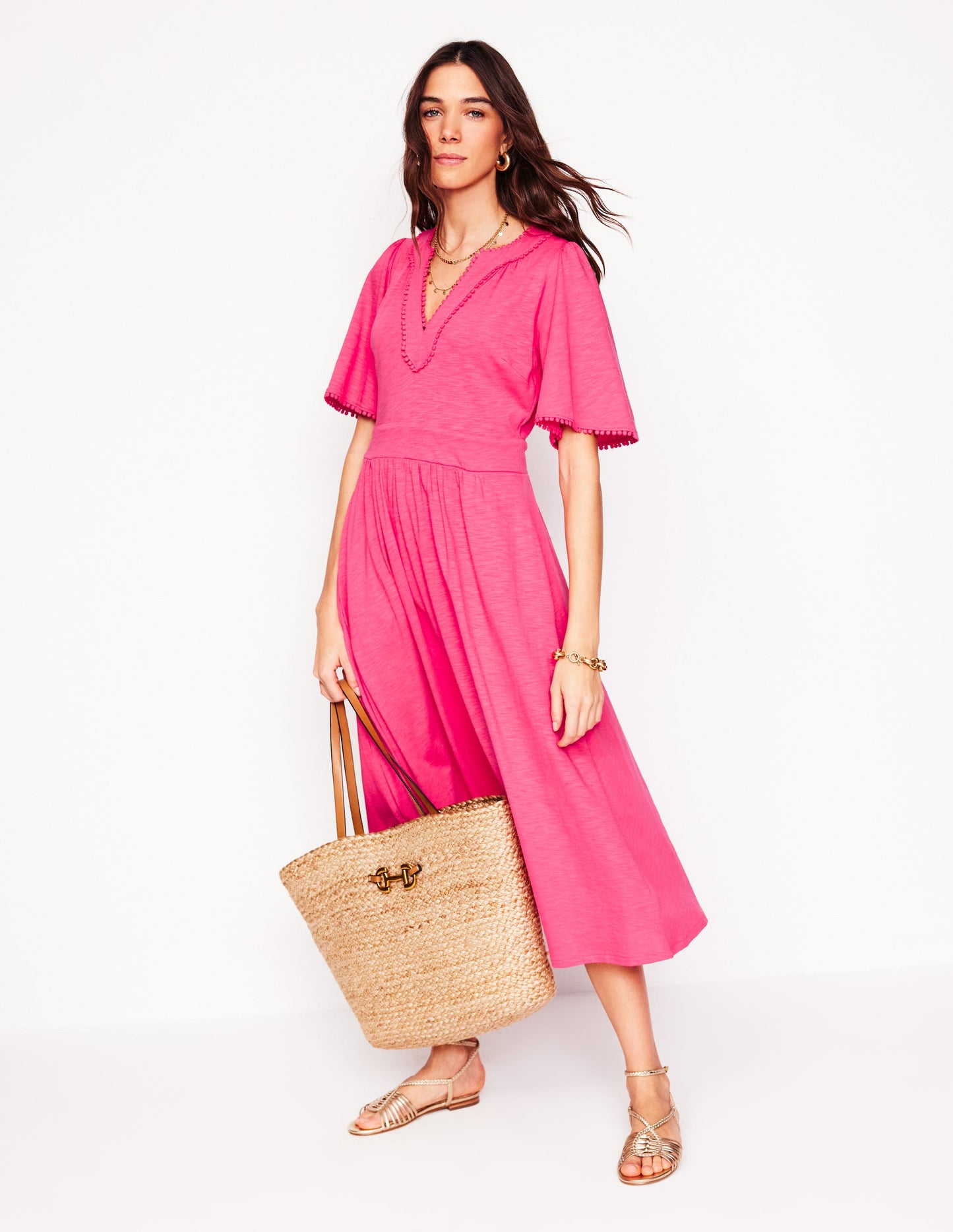 Maddie Jerseykleid mit Besatz-Kamelienrosa