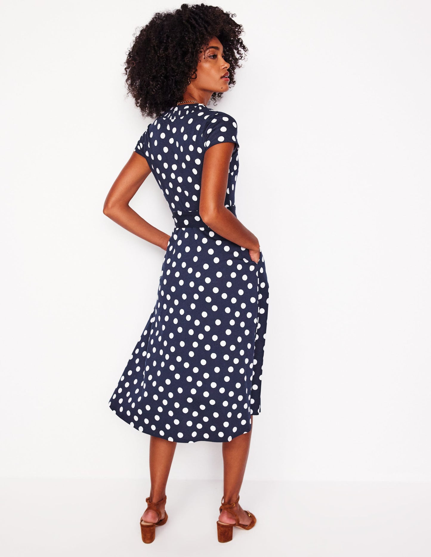 Robe-chemise Sara en jersey-Bleu marine foncé, pois abstraits