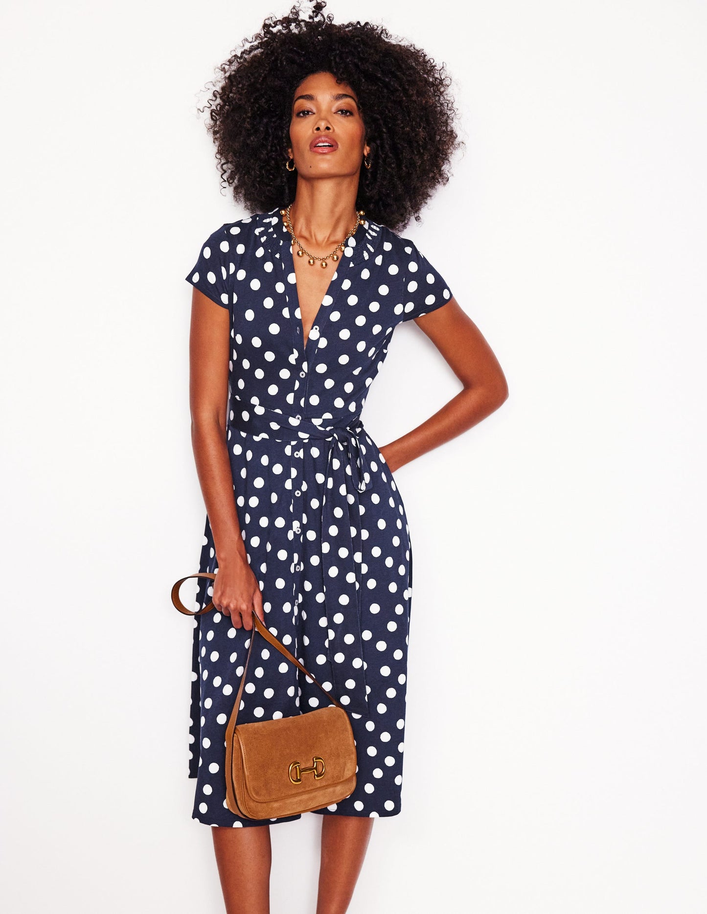 Robe-chemise Sara en jersey-Bleu marine foncé, pois abstraits