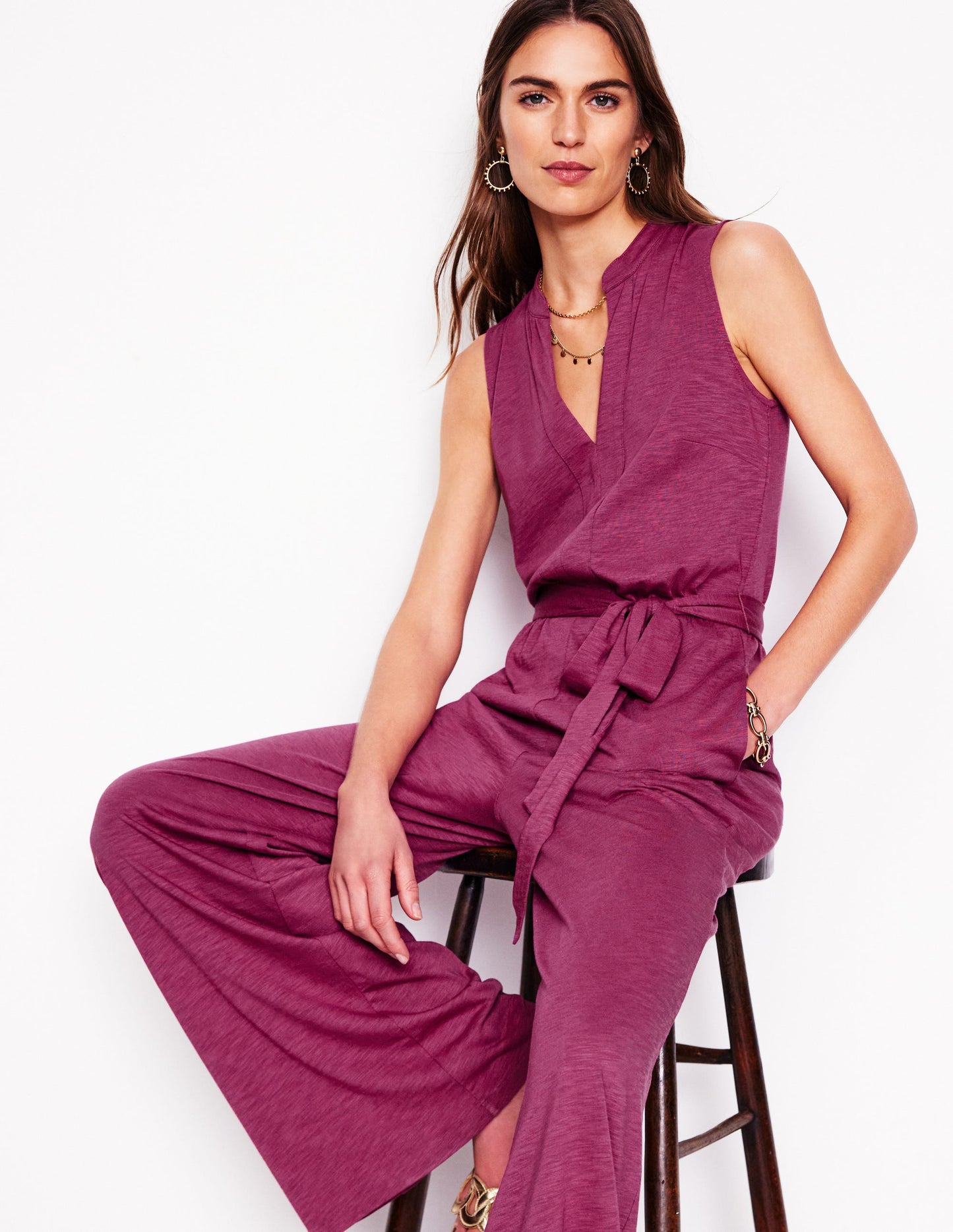 Naomi Jersey-Jumpsuit mit gekerbtem Ausschnitt-Pflaumenviolett