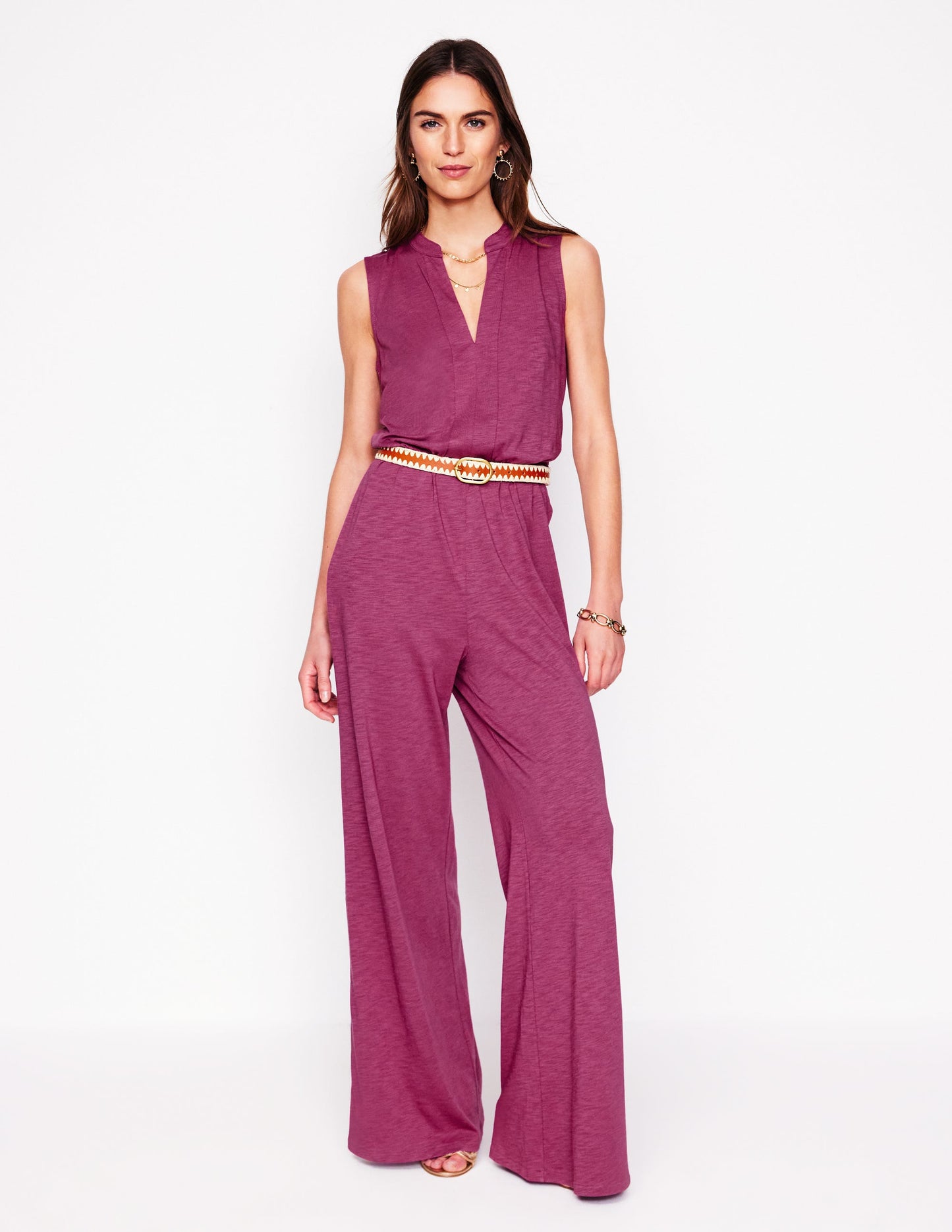 Naomi Jersey-Jumpsuit mit gekerbtem Ausschnitt-Pflaumenviolett