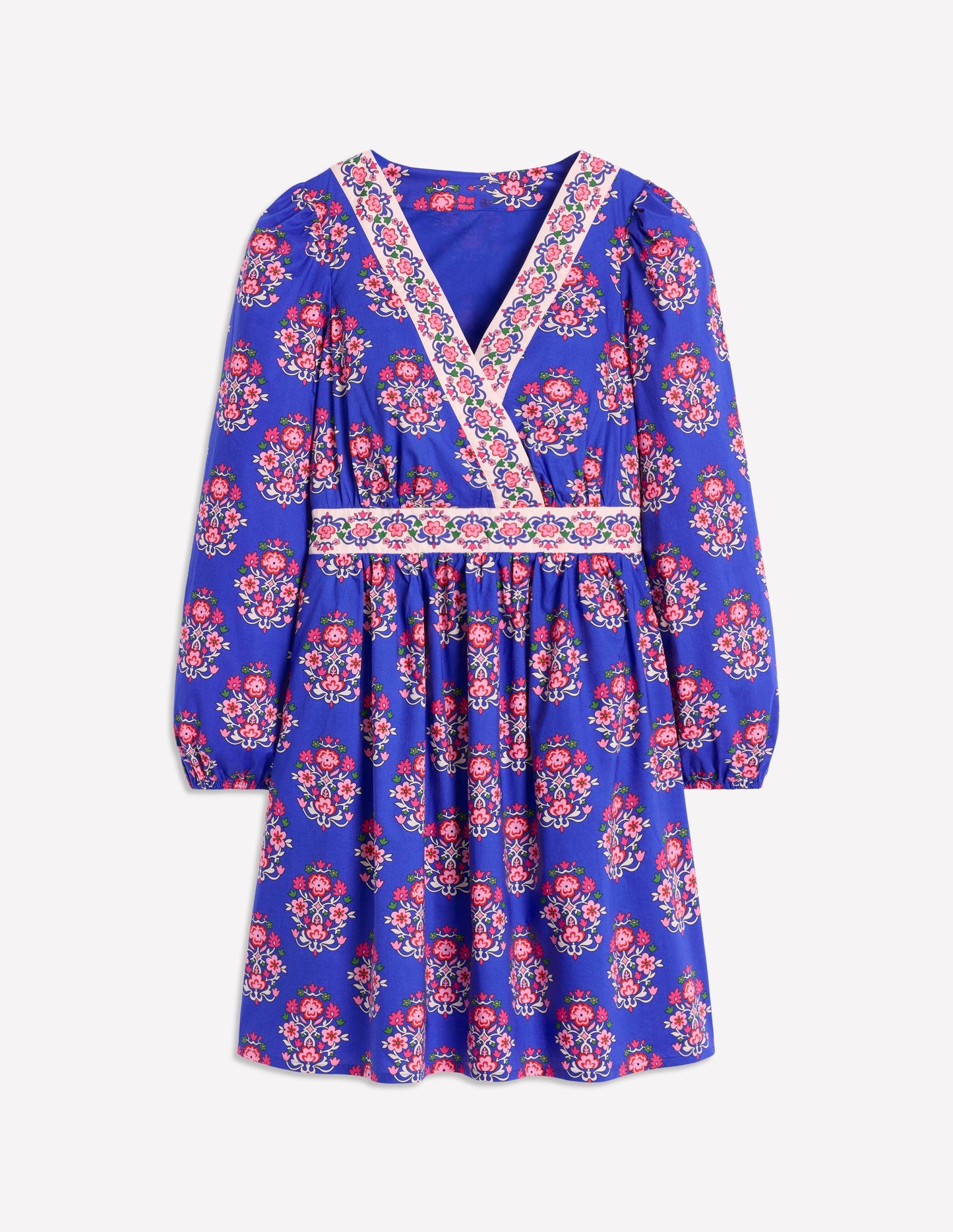 Mya Kurzes Baumwollkleid-Leuchtendes Blau, Wildblumenstempel