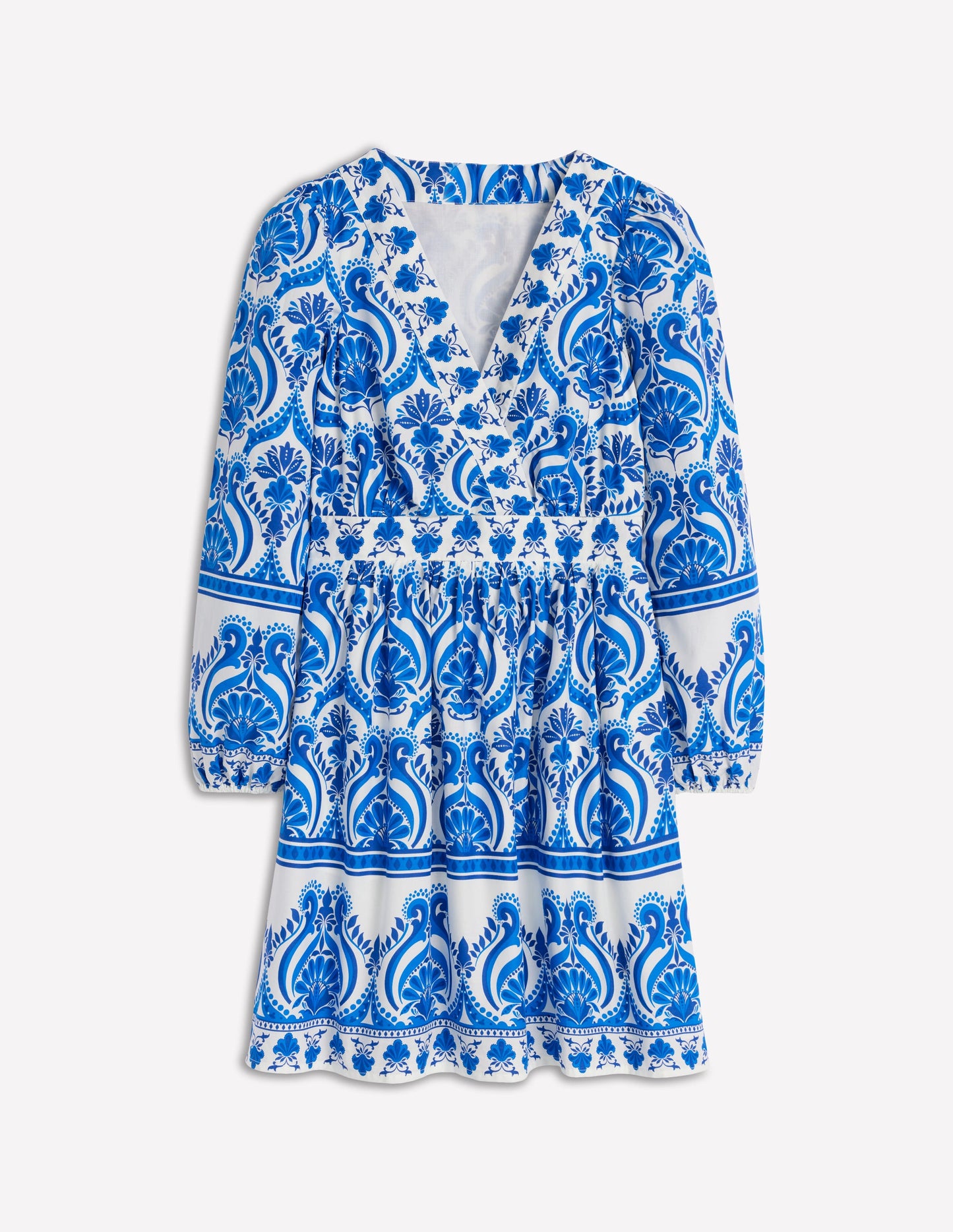 Robe courte Mya en coton-Bleu, motif Ornamental Floral