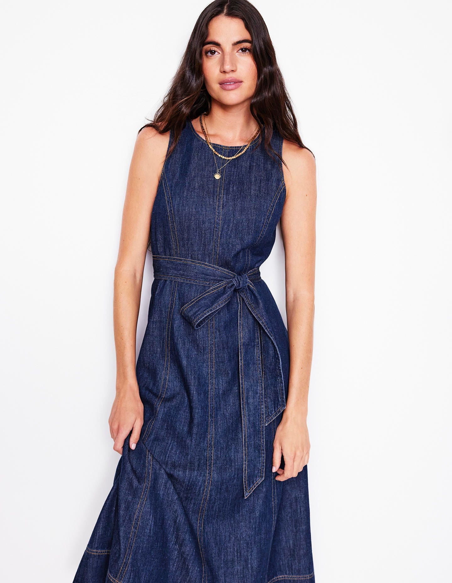 Ärmelloses Jeanskleid-Dunkel Vintage Denim