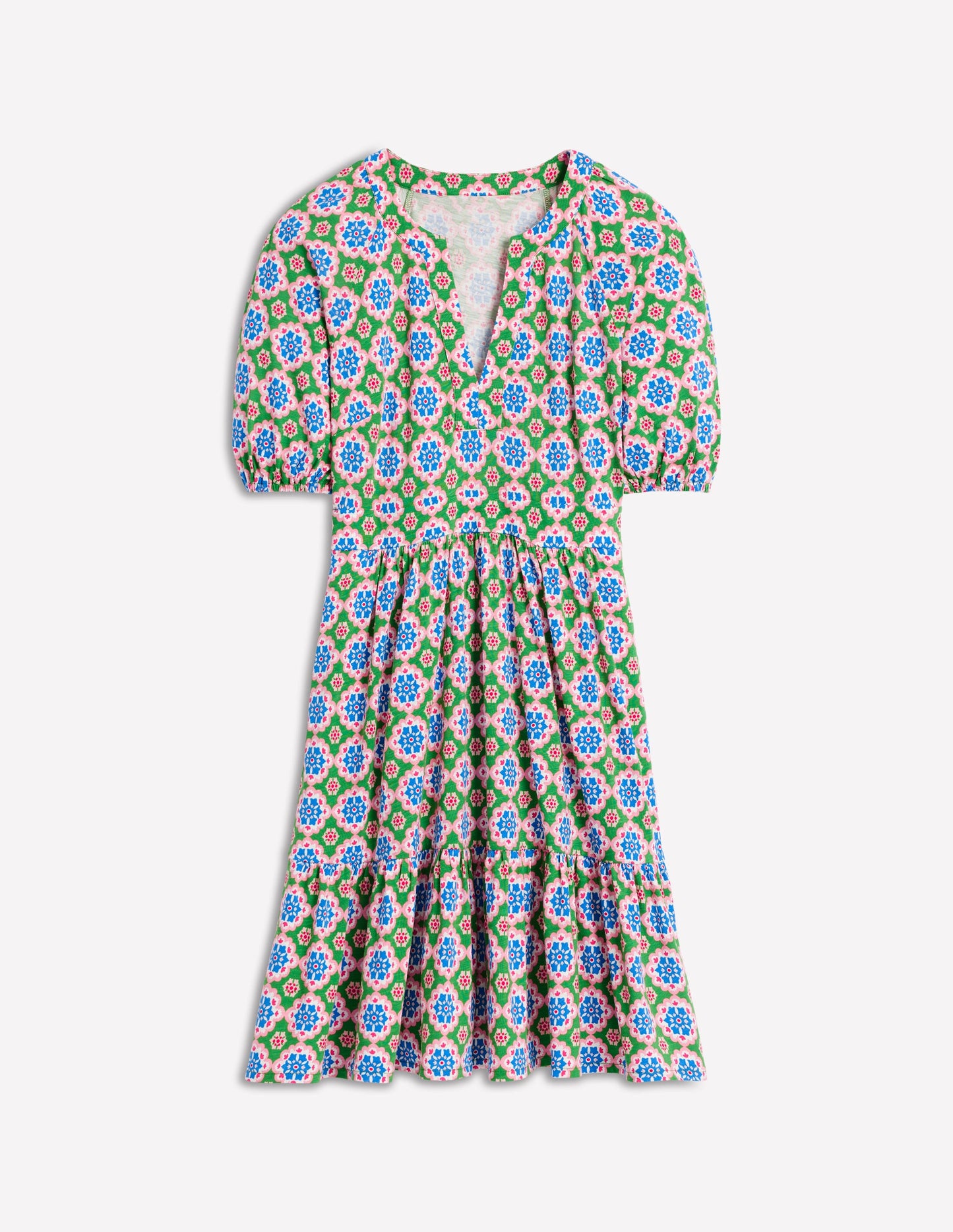 Piper Kurzes Jerseykleid-Leguangrün, Geometrisches Blütenmuster