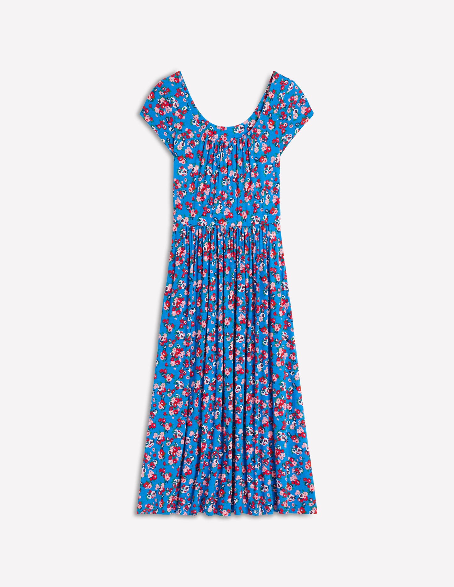 Robe en jersey Samantha à col en U-Bleu céruléen, motif Painterly Posy