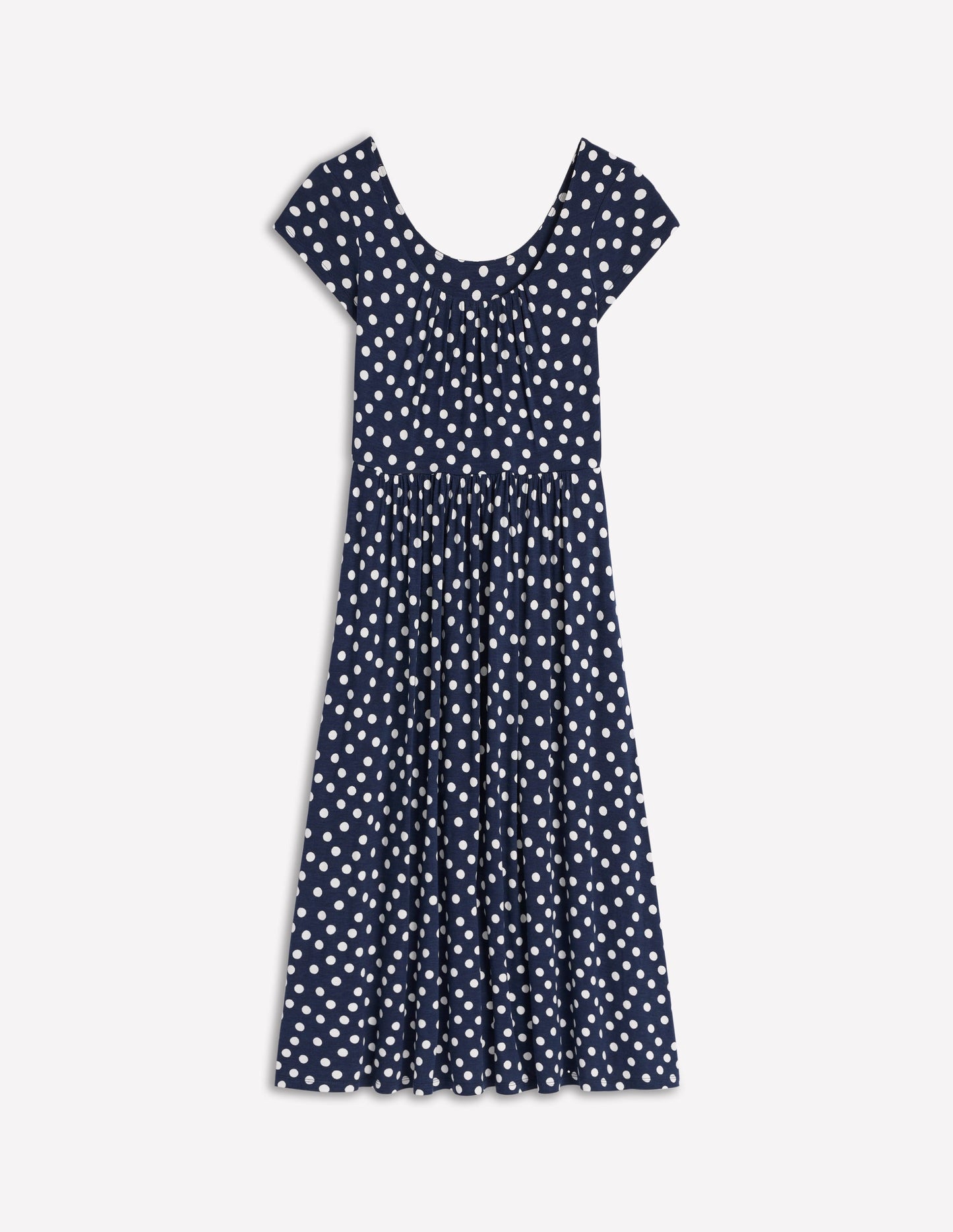 Robe en jersey Samantha à col en U-Bleu marine foncé, pois peints