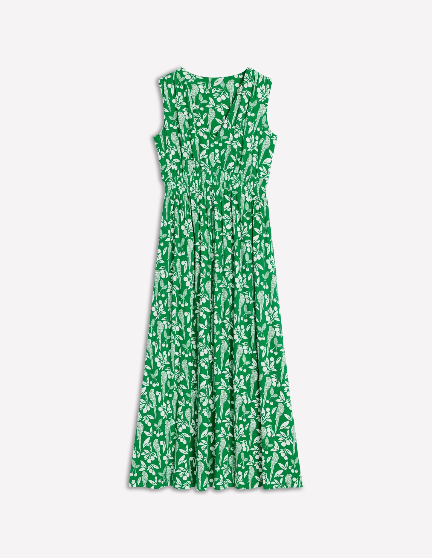 Robe longue Paloma en jersey-Émeraude profond, motif Parrot Pop