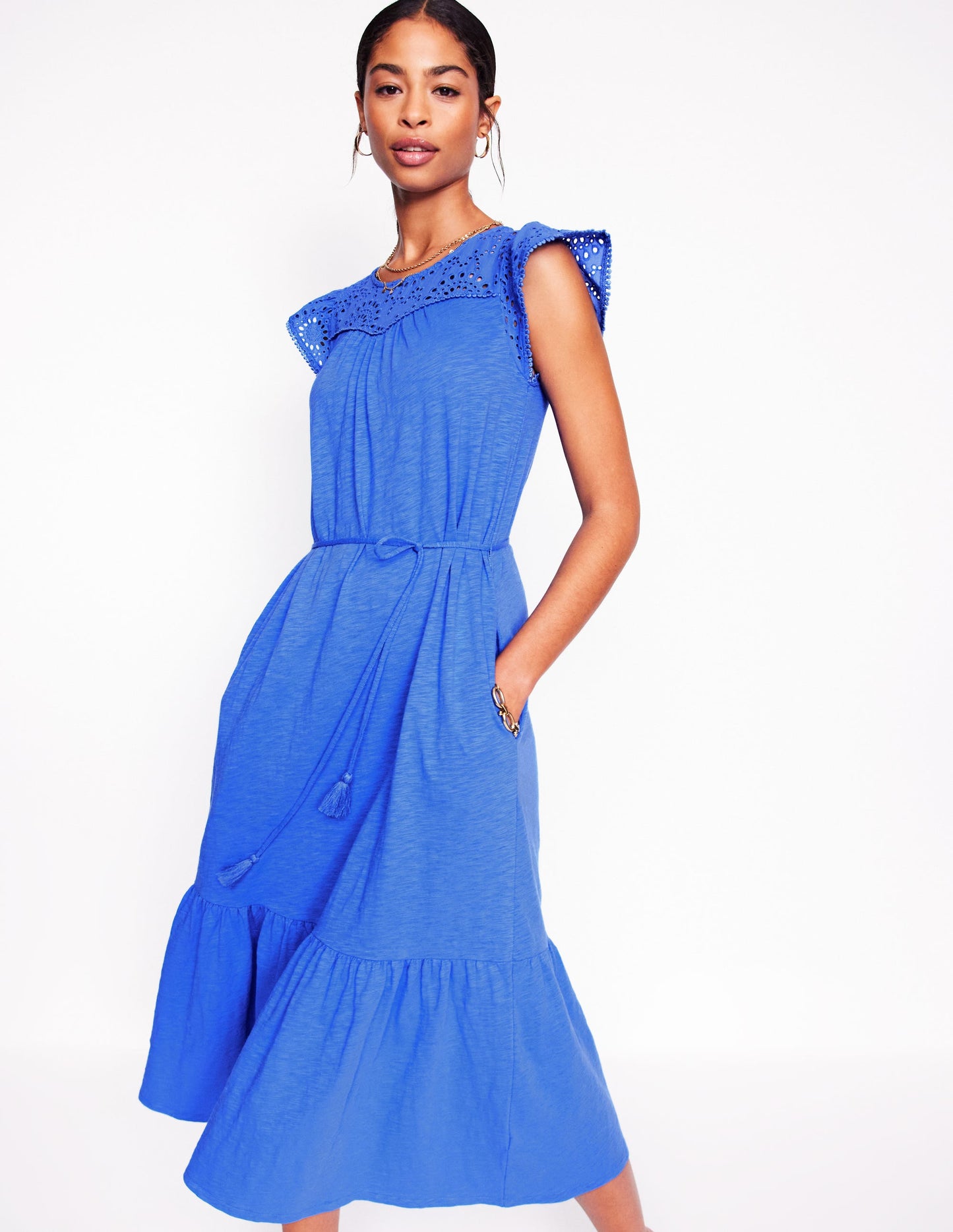 Juliet Midikleid mit Lochstickerei-Galerie-Blau