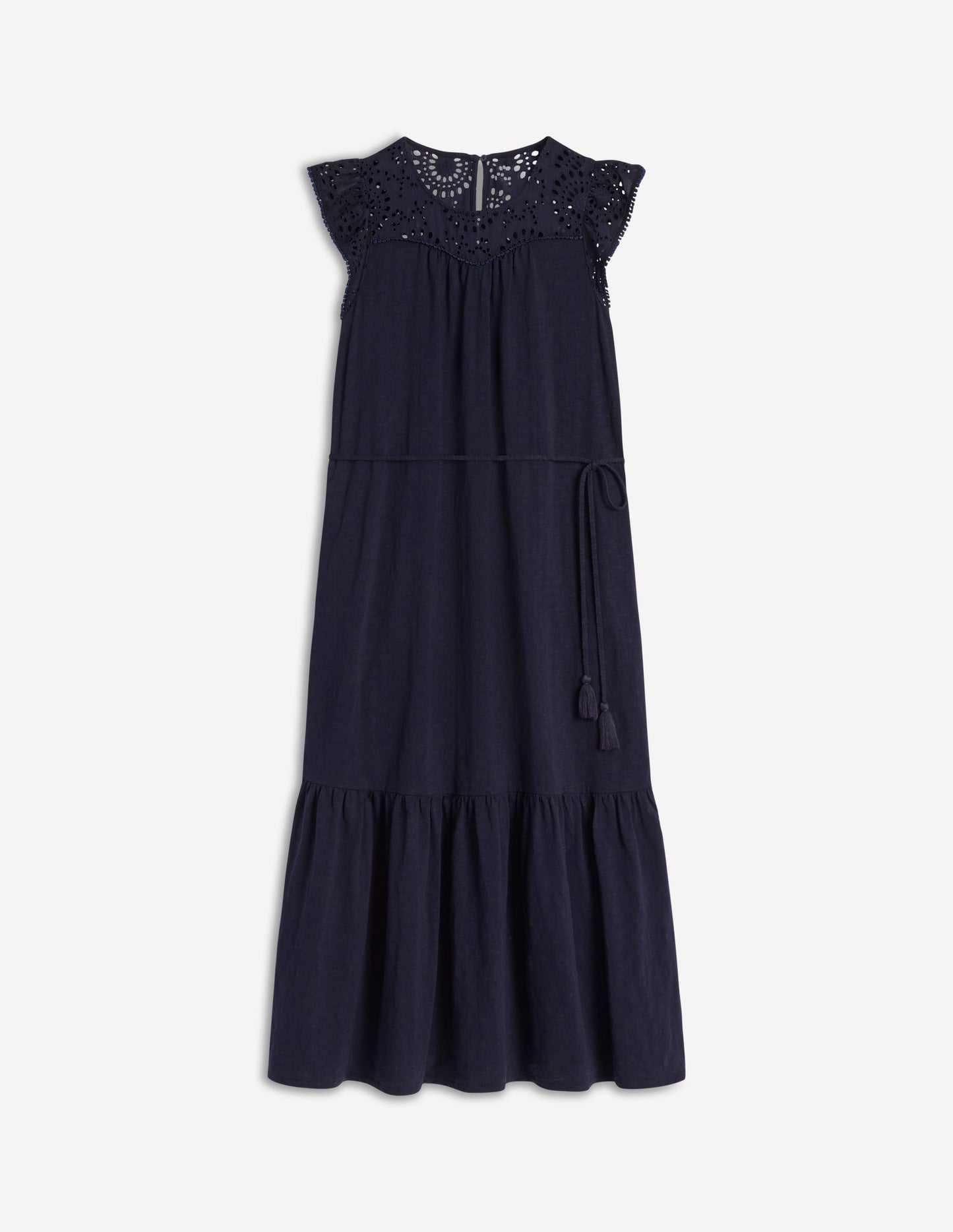 Juliet Midikleid mit Lochstickerei-Marineblaue