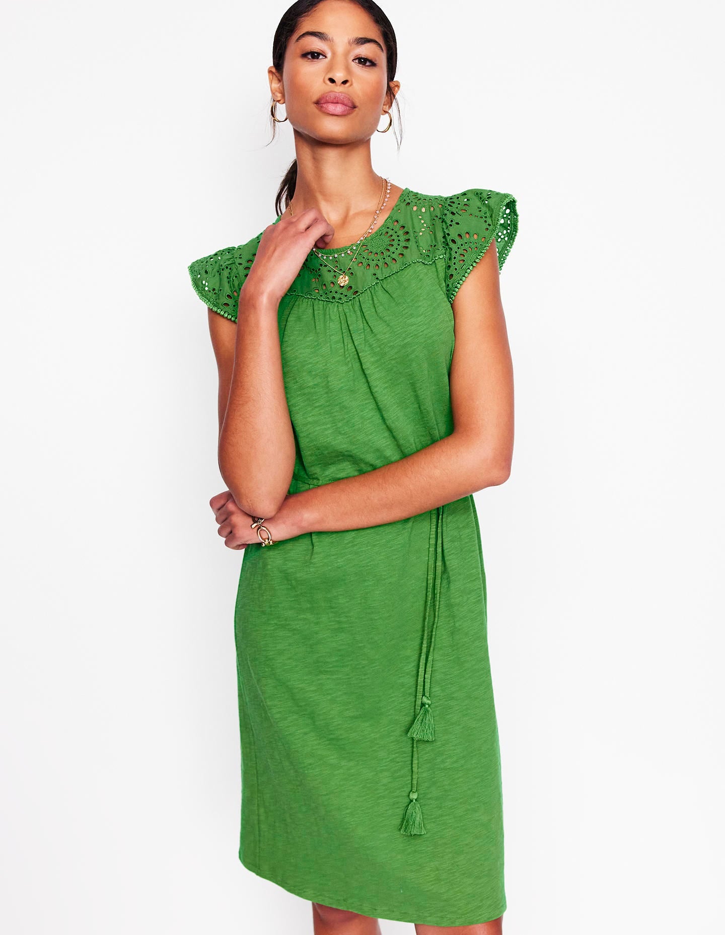 Juliet kurzes Kleid mit Lochstickerei-Paradiesgrün