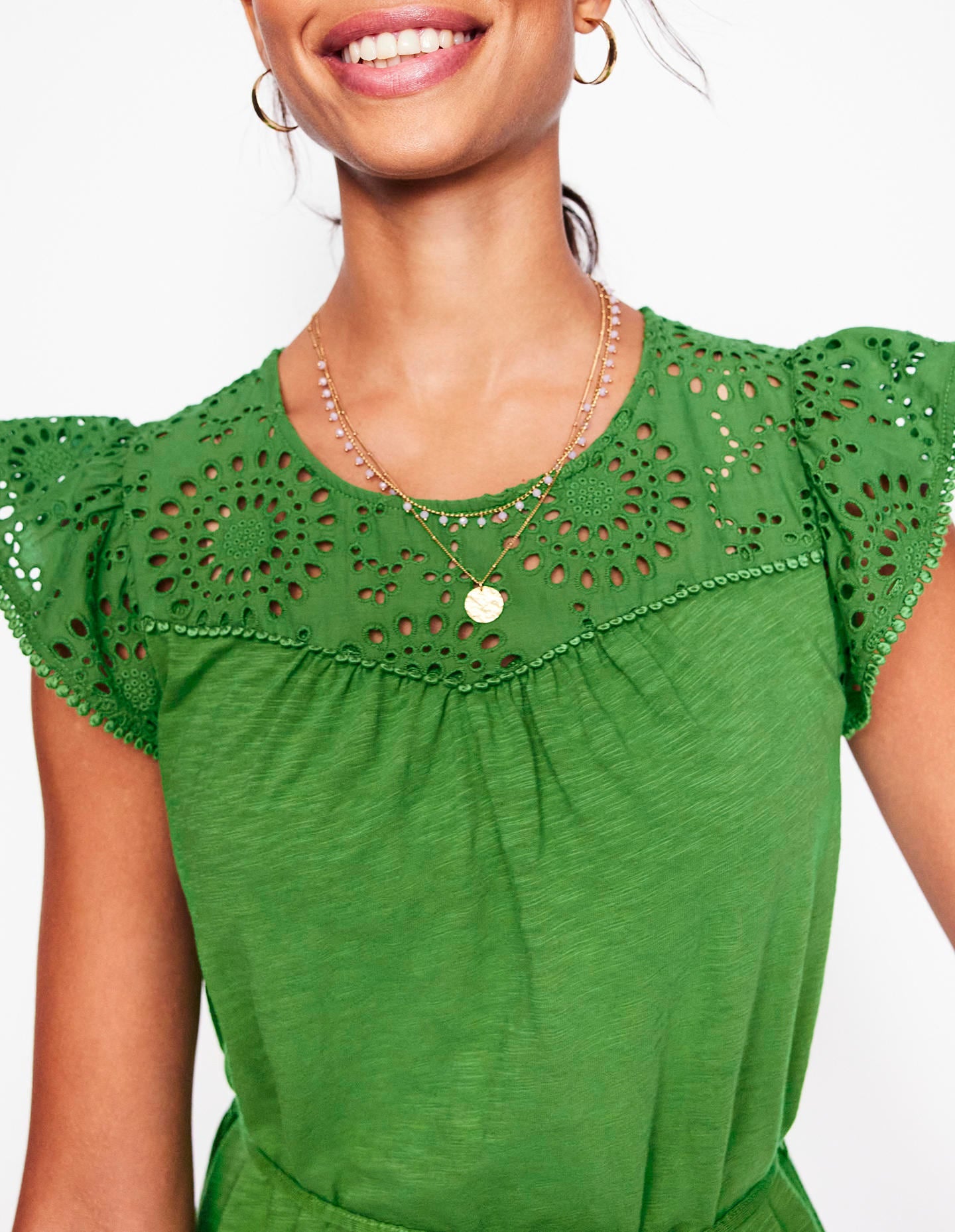 Juliet kurzes Kleid mit Lochstickerei-Paradiesgrün
