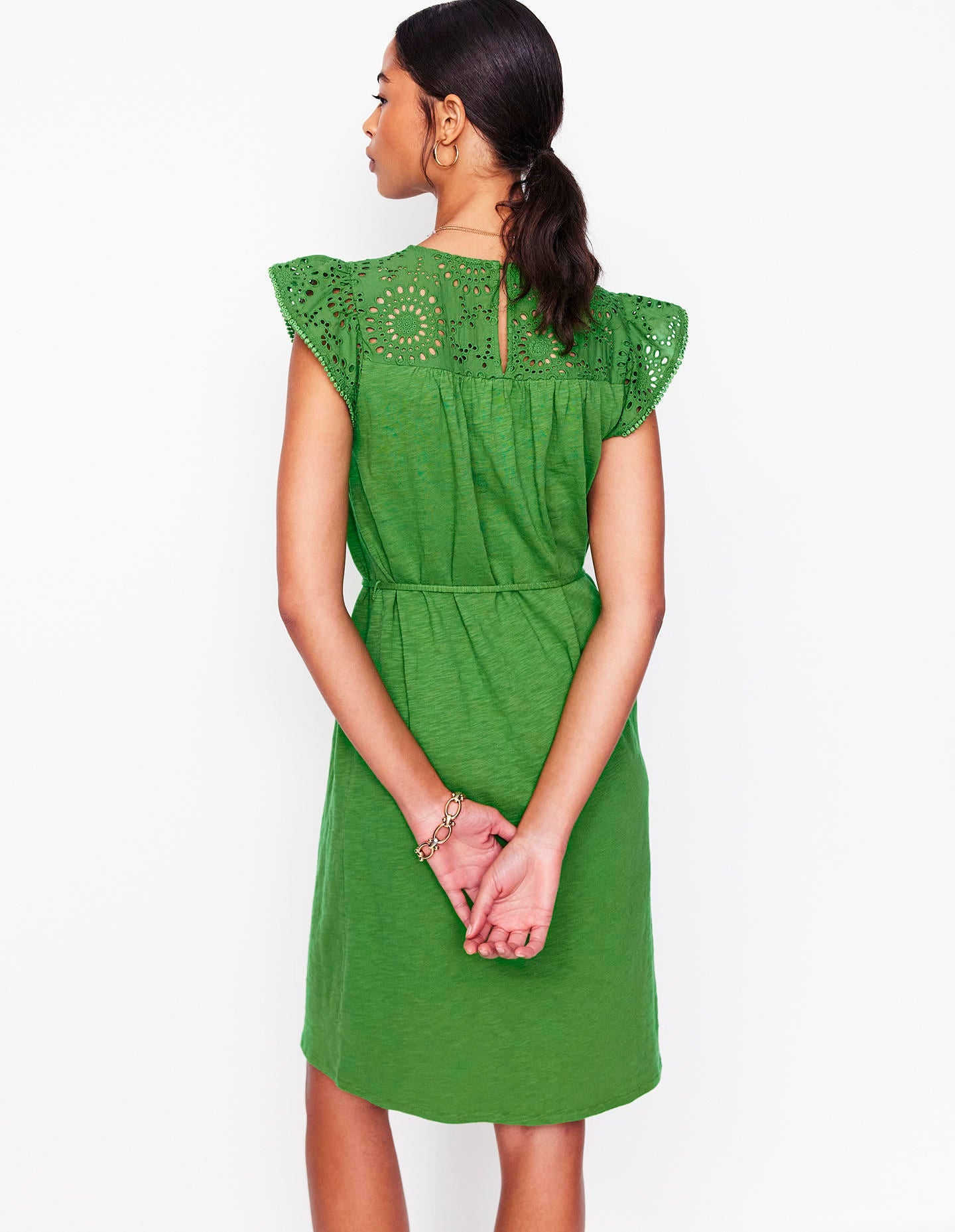 Juliet kurzes Kleid mit Lochstickerei-Paradiesgrün