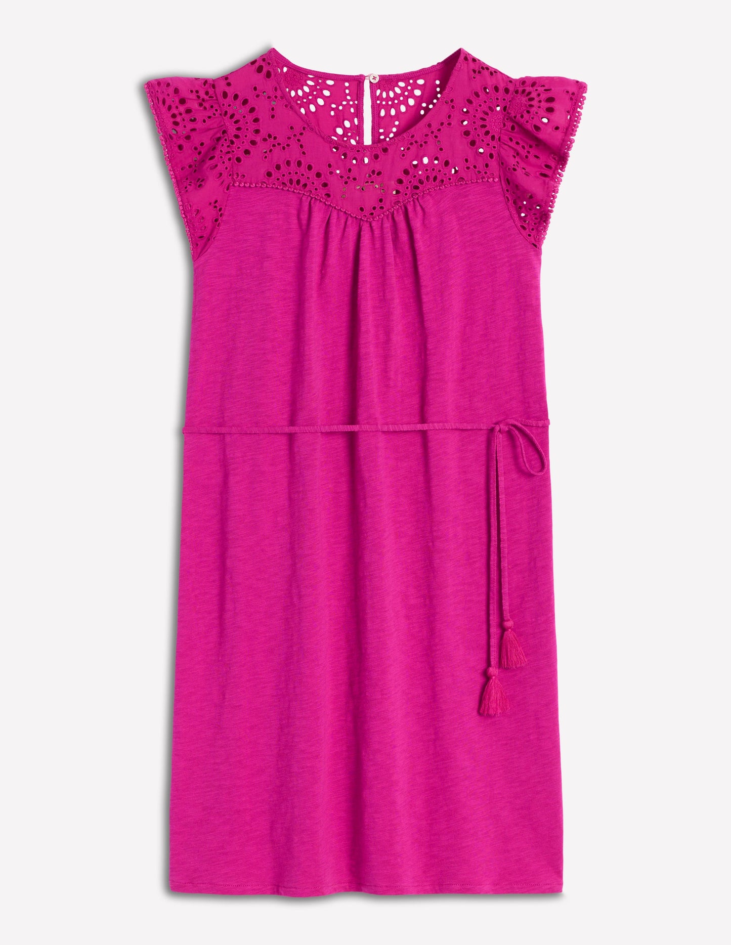 Juliet kurzes Kleid mit Lochstickerei-Fuchsie