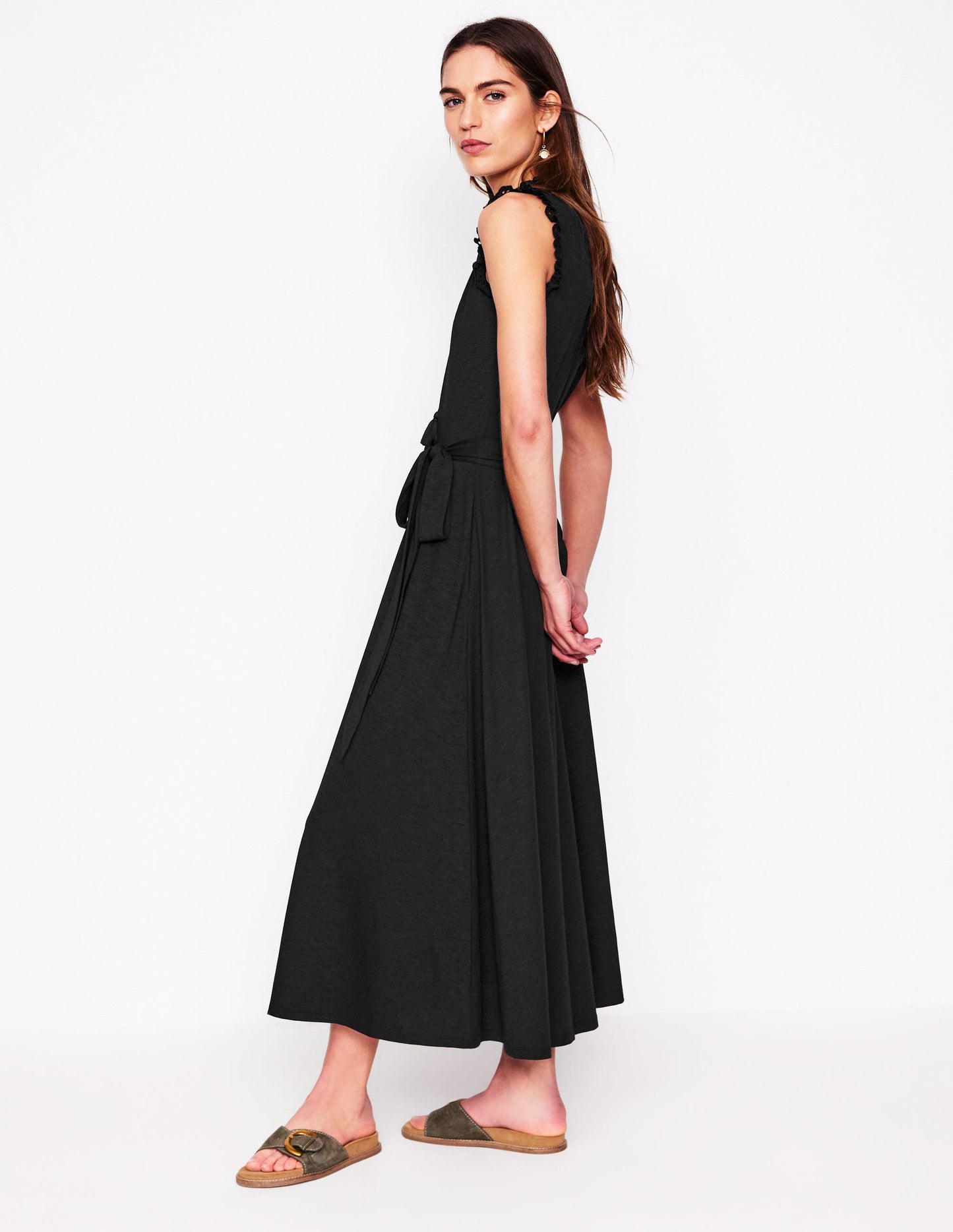 Aria Midikleid mit Lochstickerei-Besatz-Schwarz