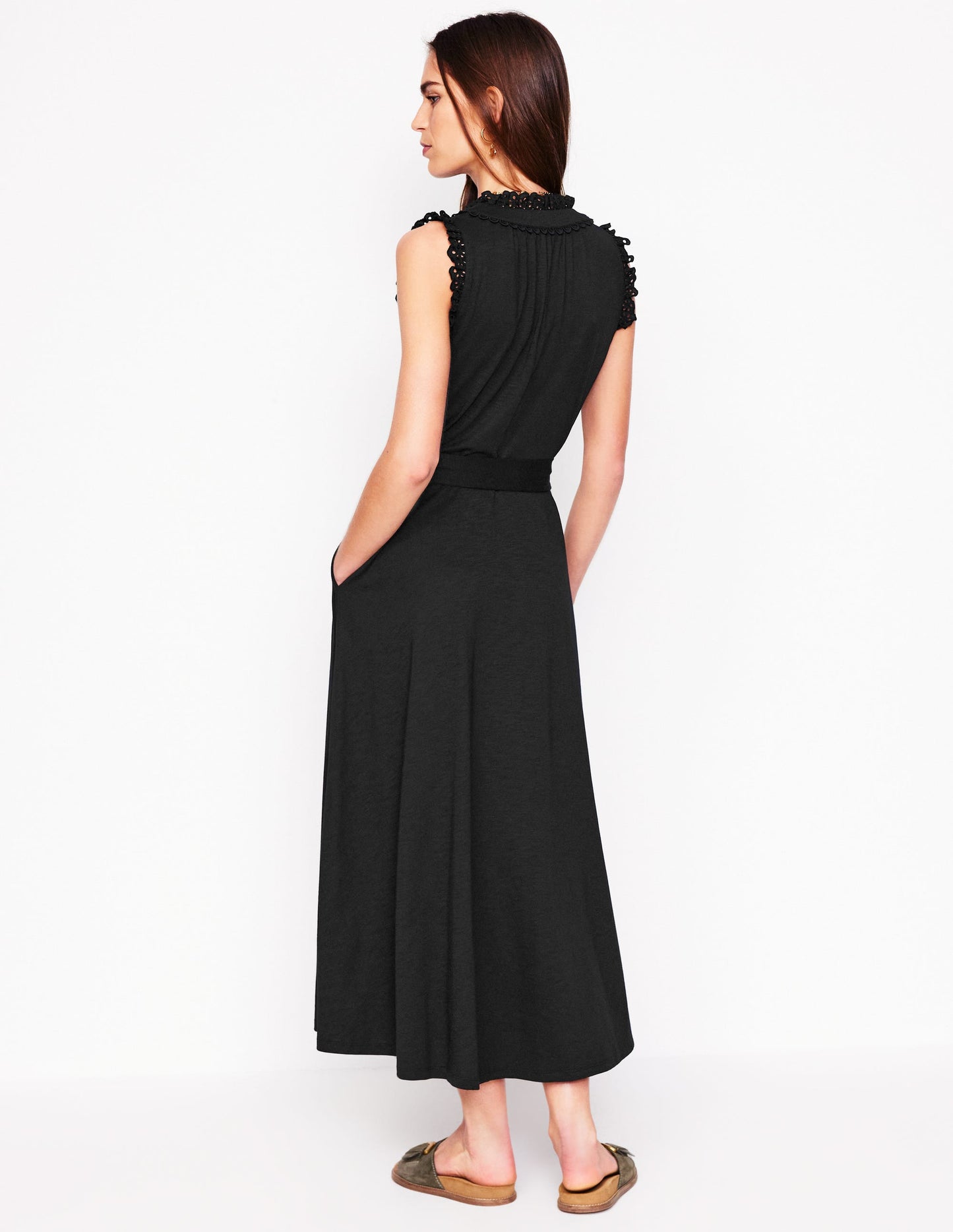 Aria Midikleid mit Lochstickerei-Besatz-Schwarz