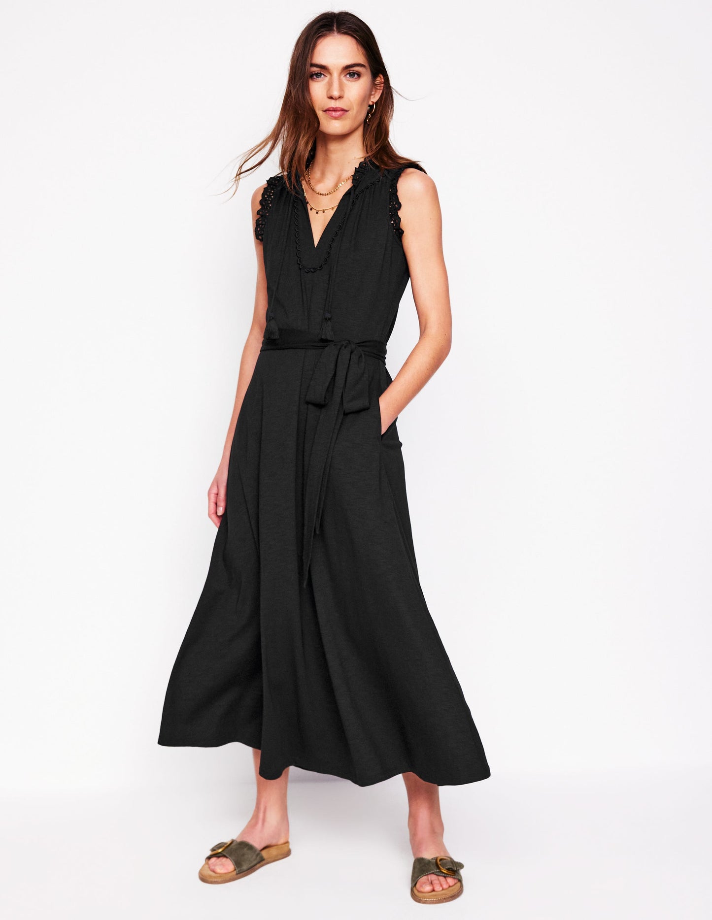 Aria Midikleid mit Lochstickerei-Besatz-Schwarz