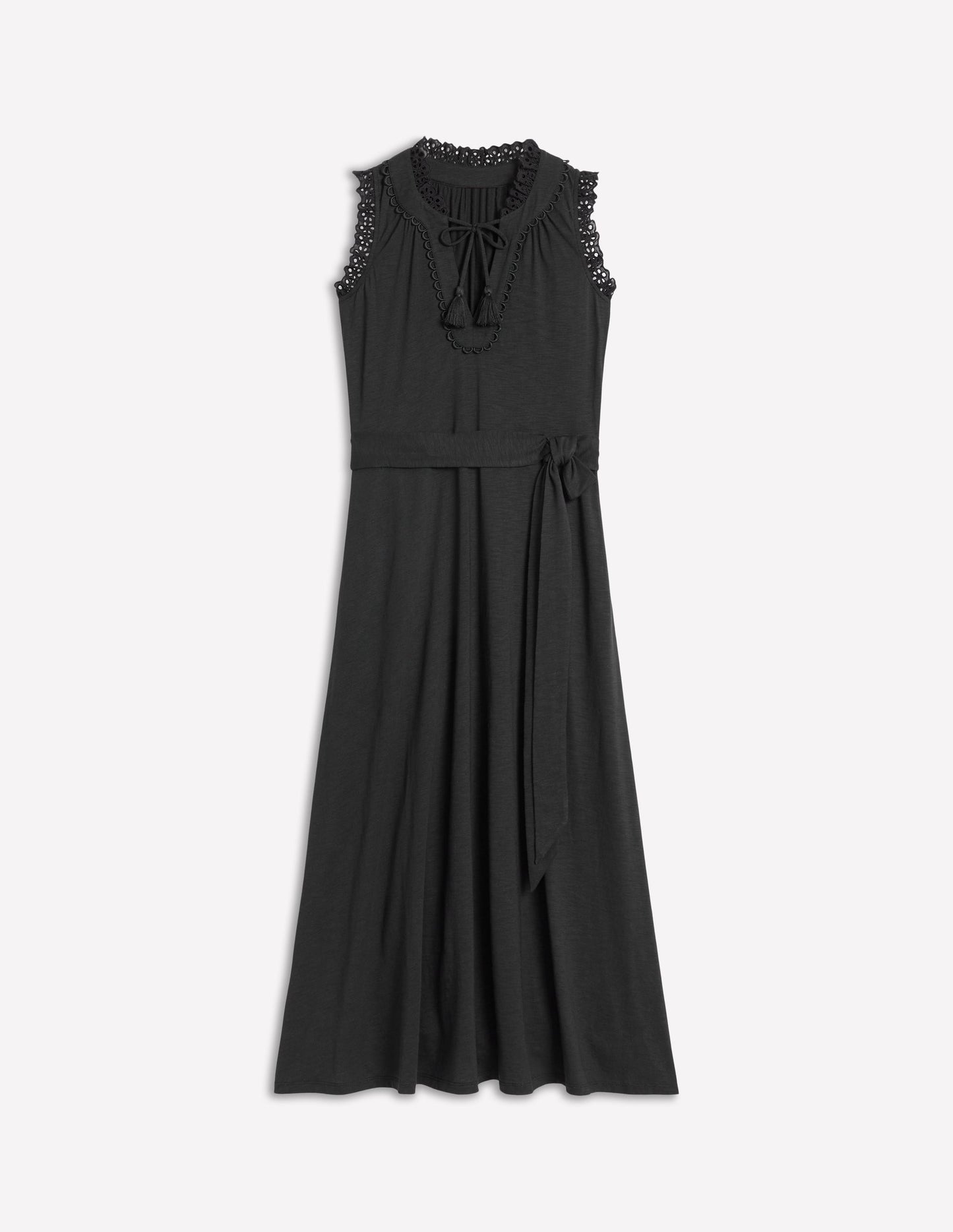 Aria Midikleid mit Lochstickerei-Besatz-Schwarz