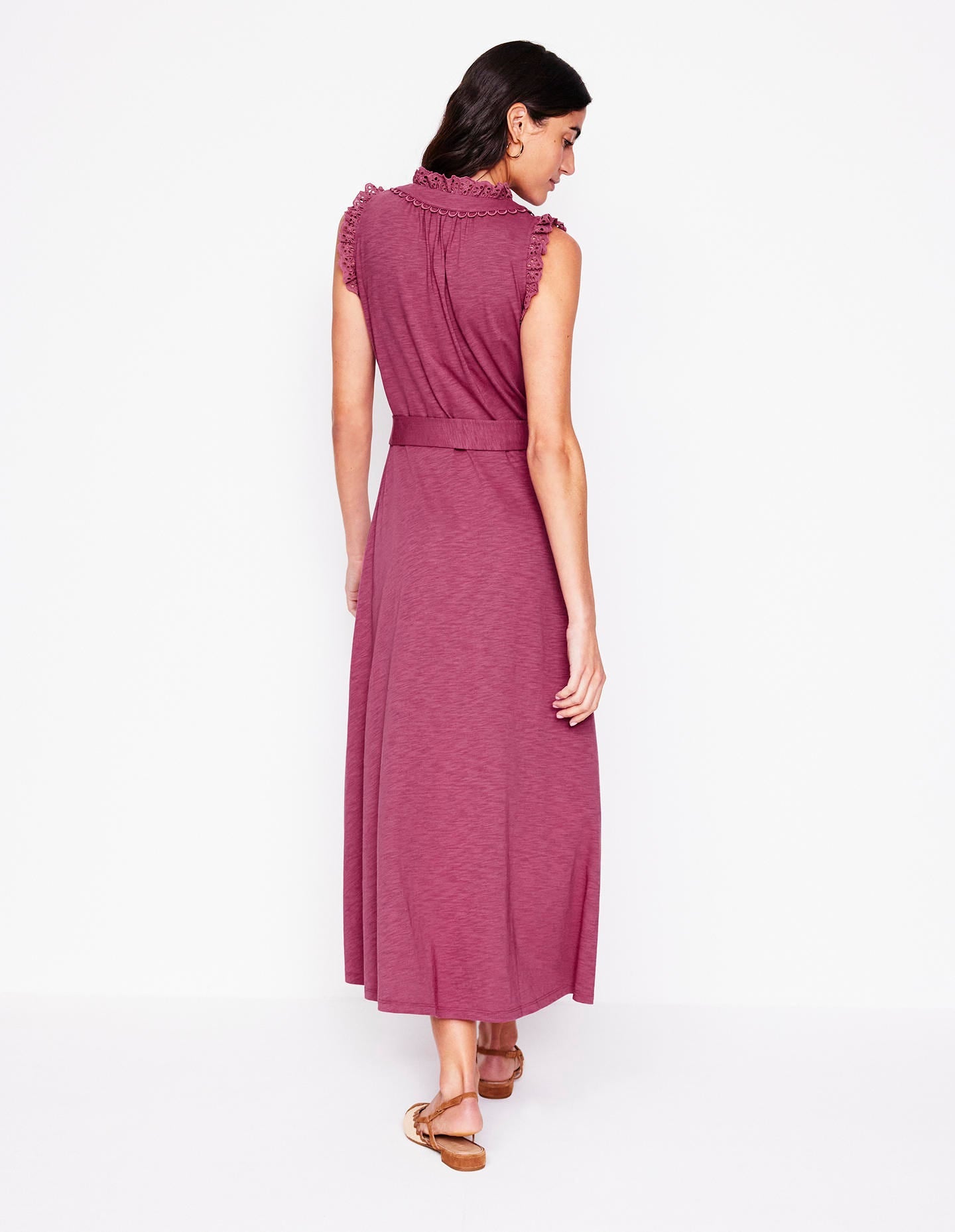Aria Midikleid mit Lochstickerei-Besatz-Pflaumenviolett