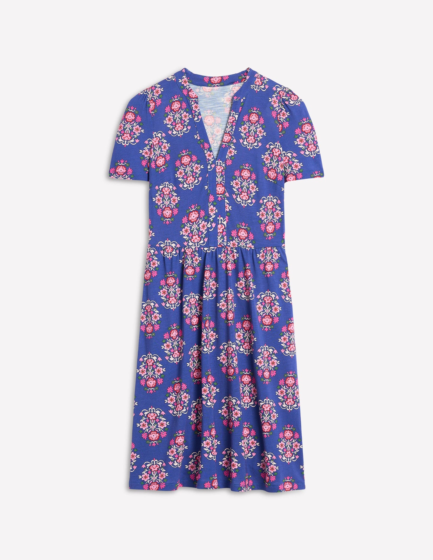 Robe Naomi à manches courtes-Bleu vif, motif Wildflower Stamp