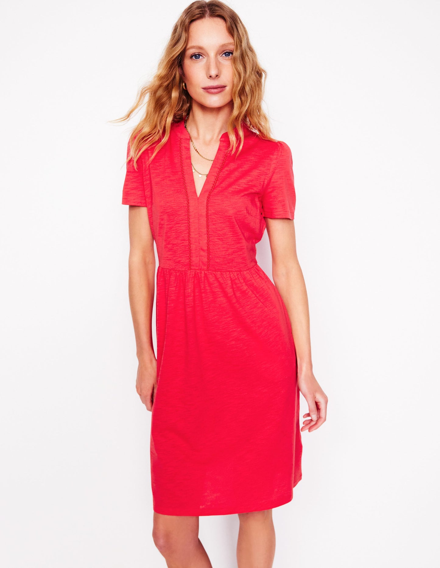 Naomi Kurzärmliges Kleid-Erbeerkuchenrot