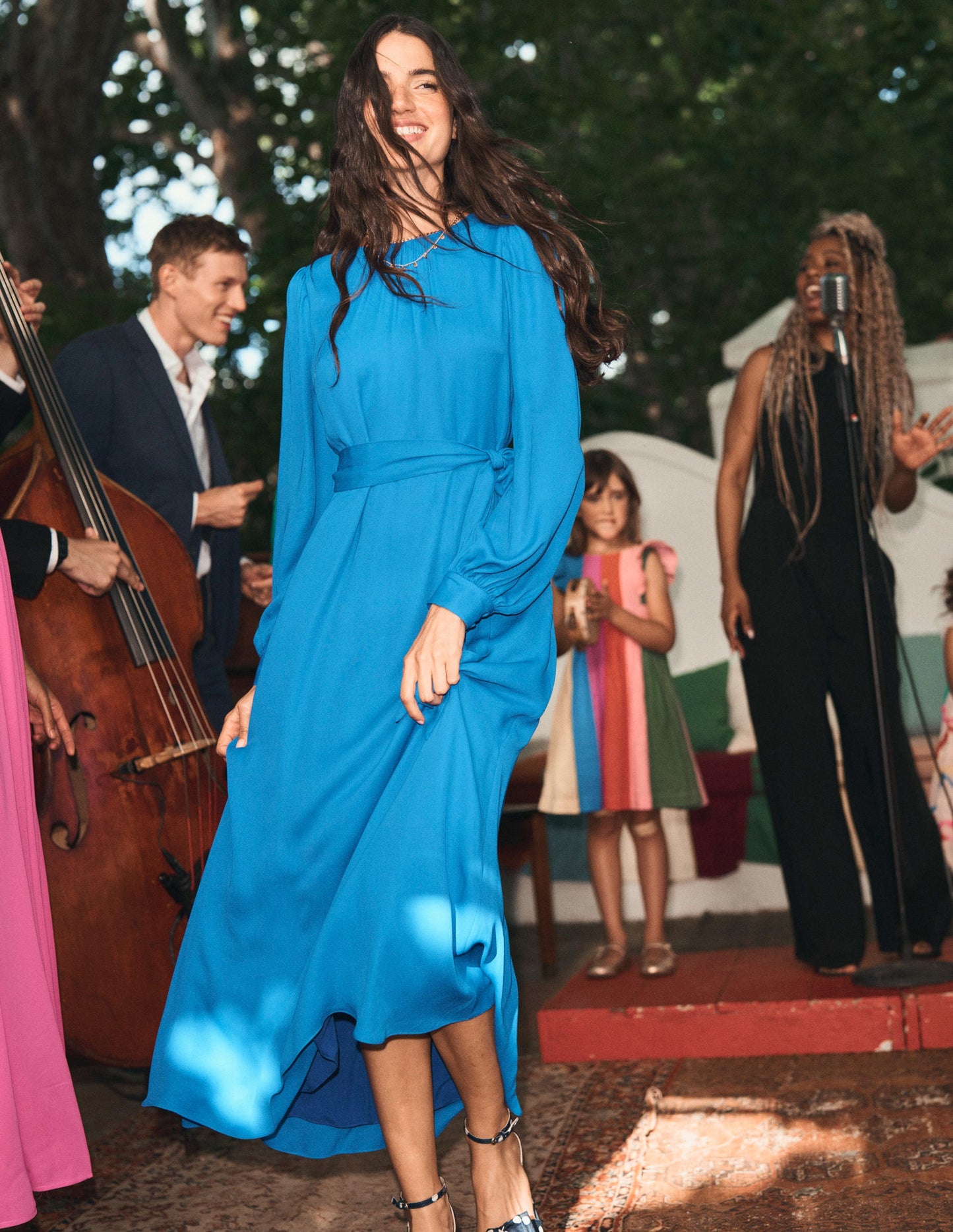 Robe midi à manches blousantes-Bleu galerie