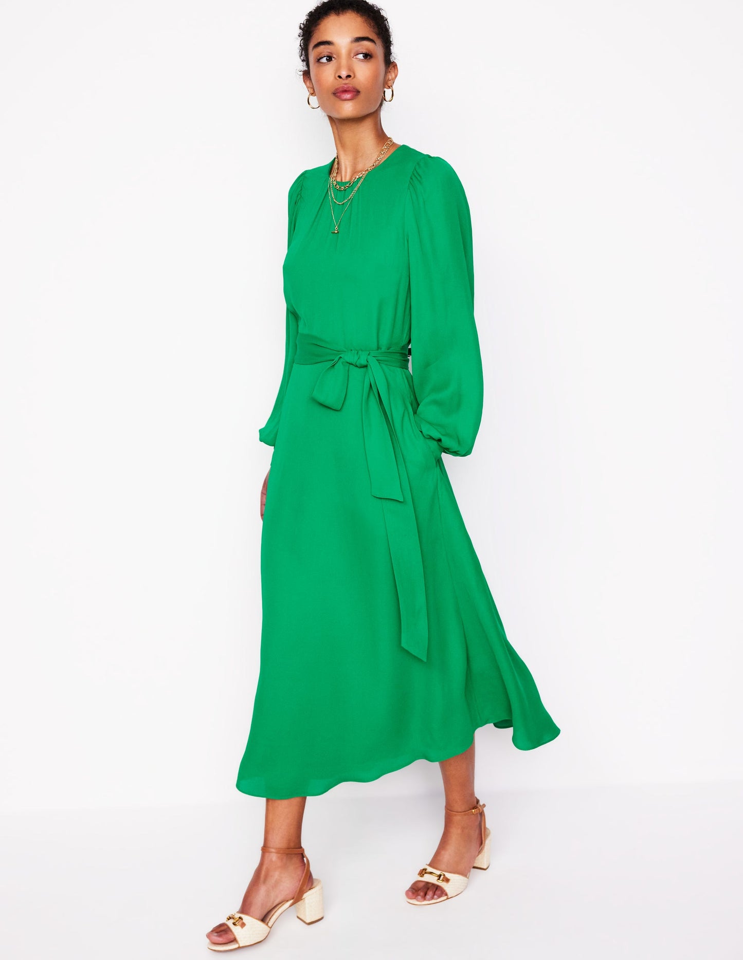 Midikleid mit Blousonärmeln-Grünes Tamburin