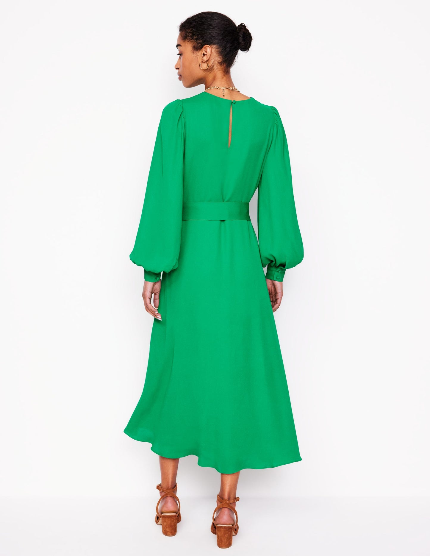 Midikleid mit Blousonärmeln-Grünes Tamburin