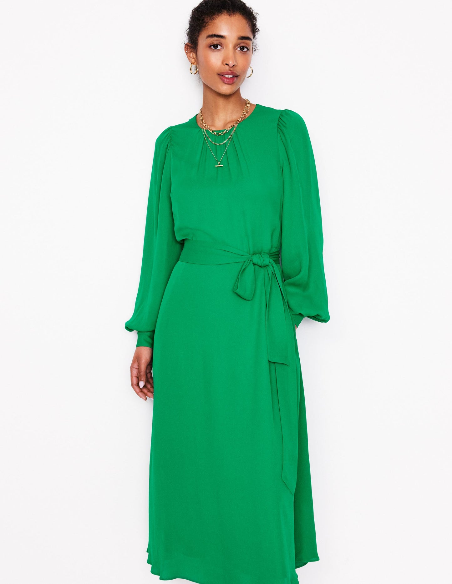 Midikleid mit Blousonärmeln-Grünes Tamburin