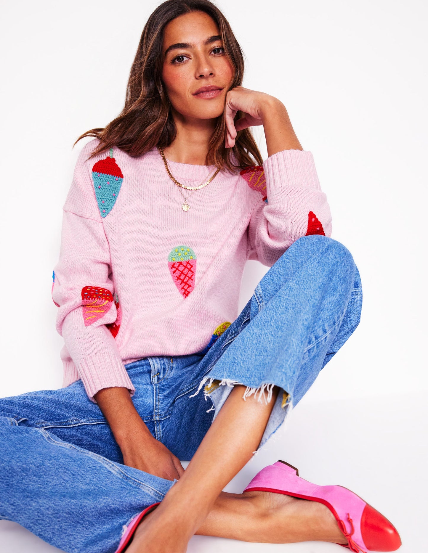 Natalie Embroidered Jumper-Soft Pink