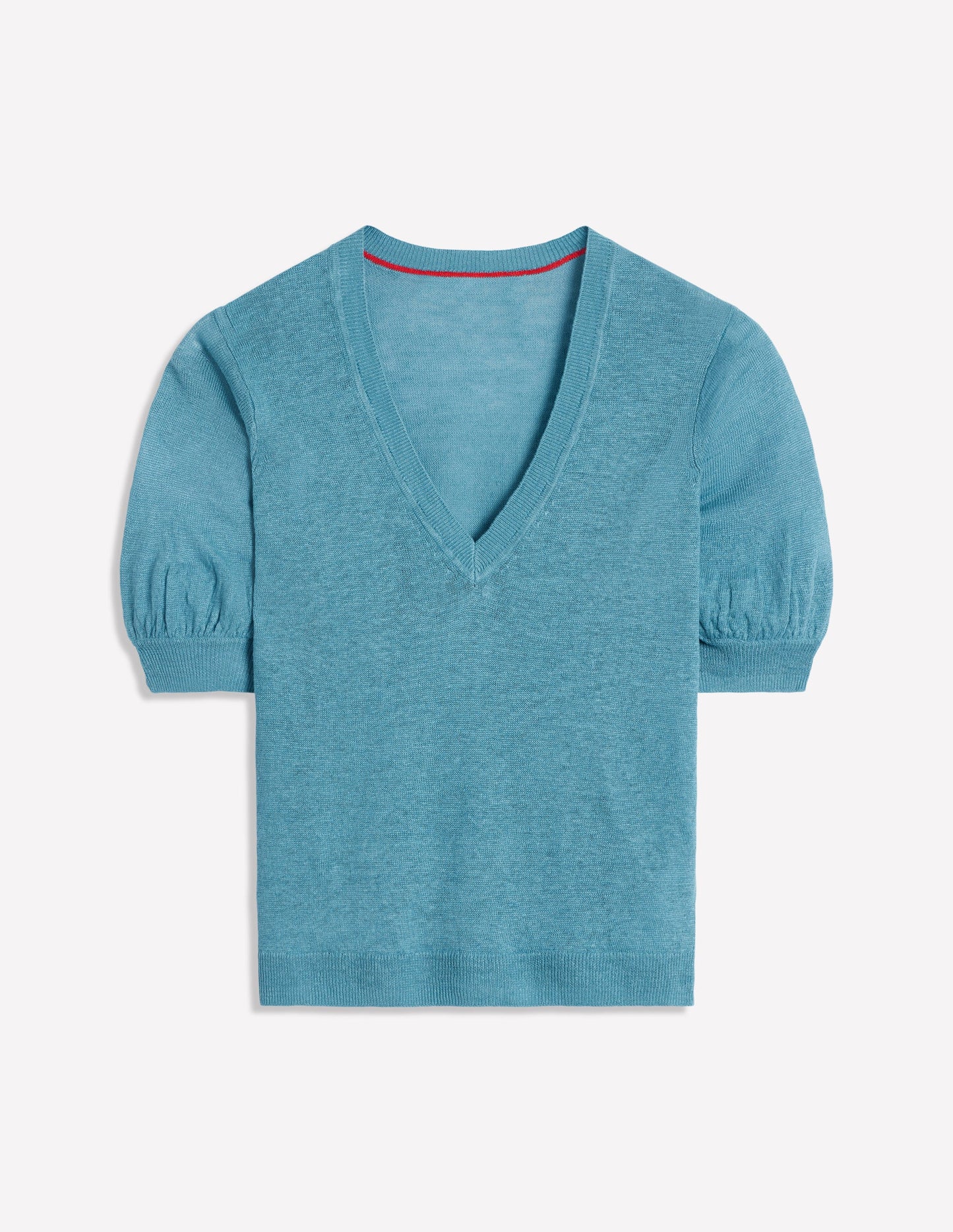 T-shirt à col en V Liv en lin-Bleu azur
