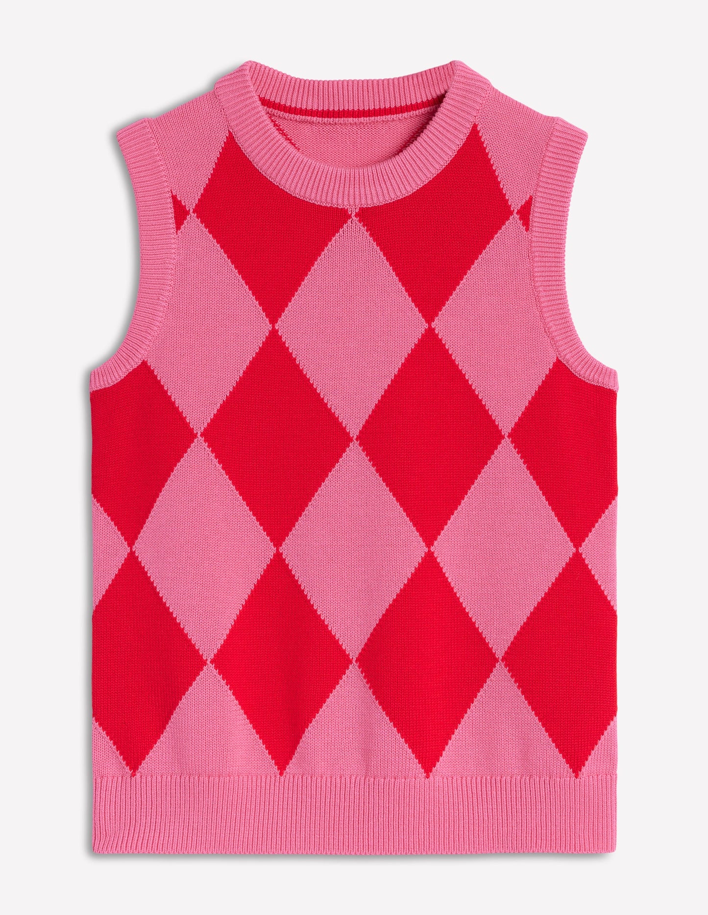 Argyle-Pullunder aus Baumwolle-Rosarot und Mohnblumenrot Argyle