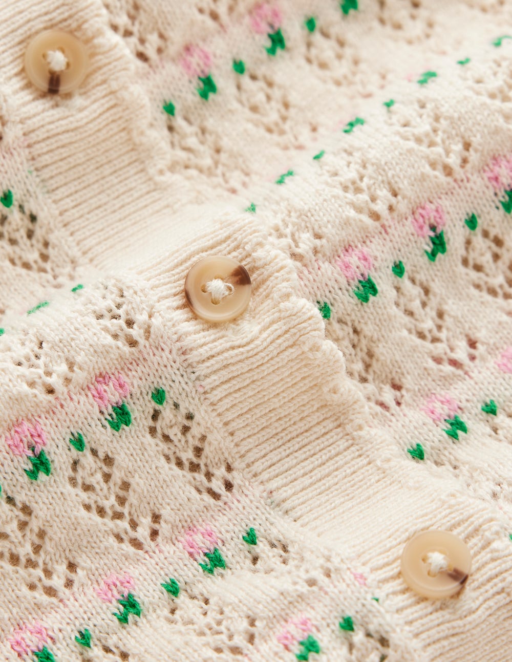 Gepunktete Pointelle-Strickjacke-Hübsches Blumenmuster Fair Isle