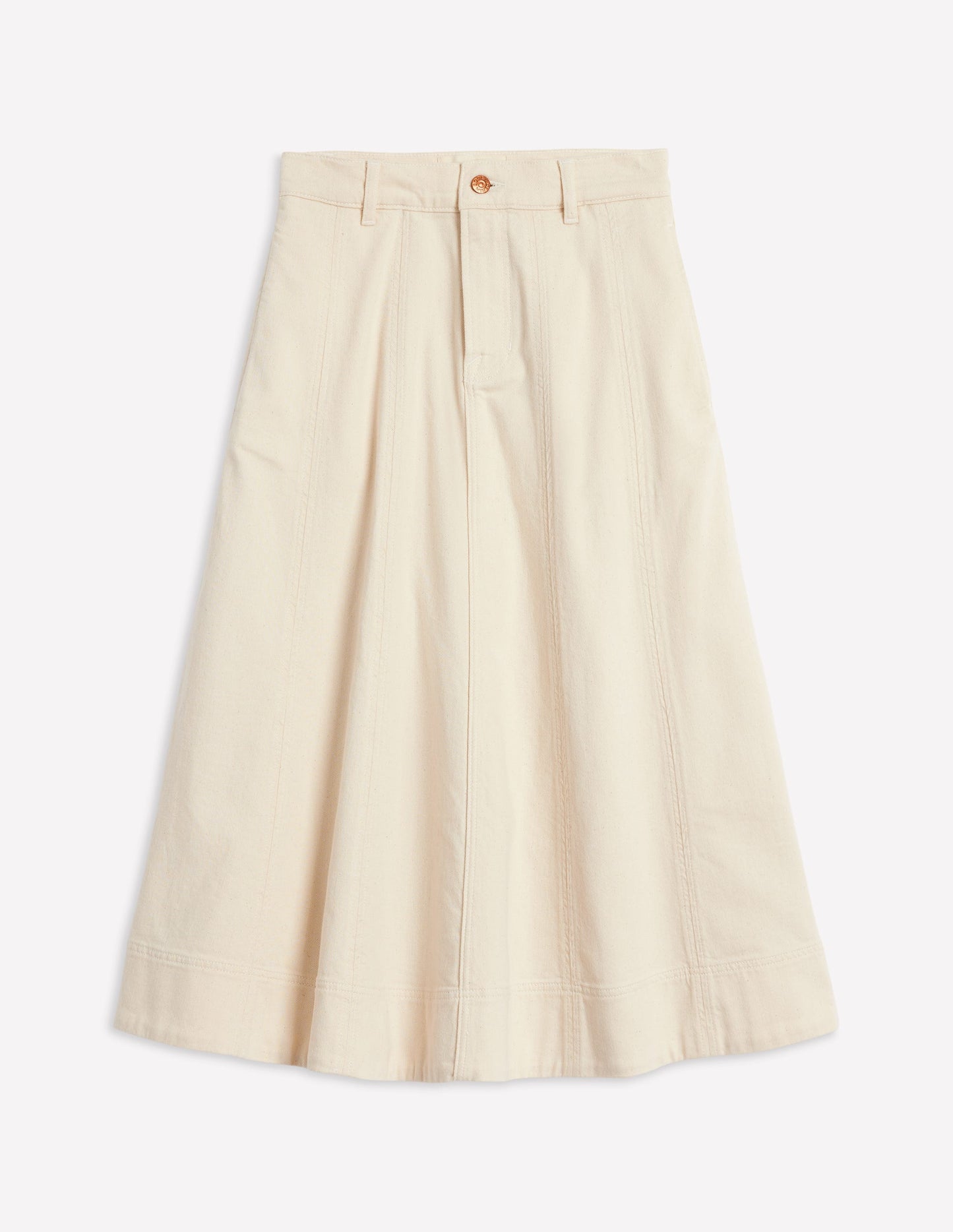 Panelled Full Denim Skirt-Ecru