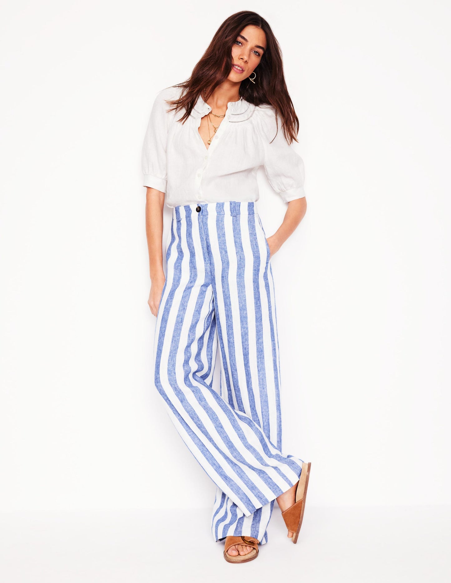 Westbourne Leinenhose-Hellblau, Gestreift