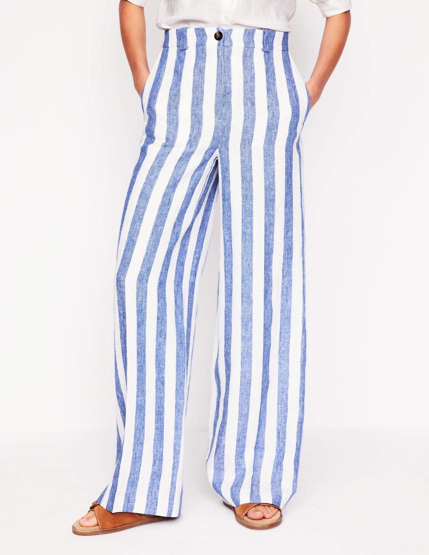 Westbourne Leinenhose-Hellblau, Gestreift