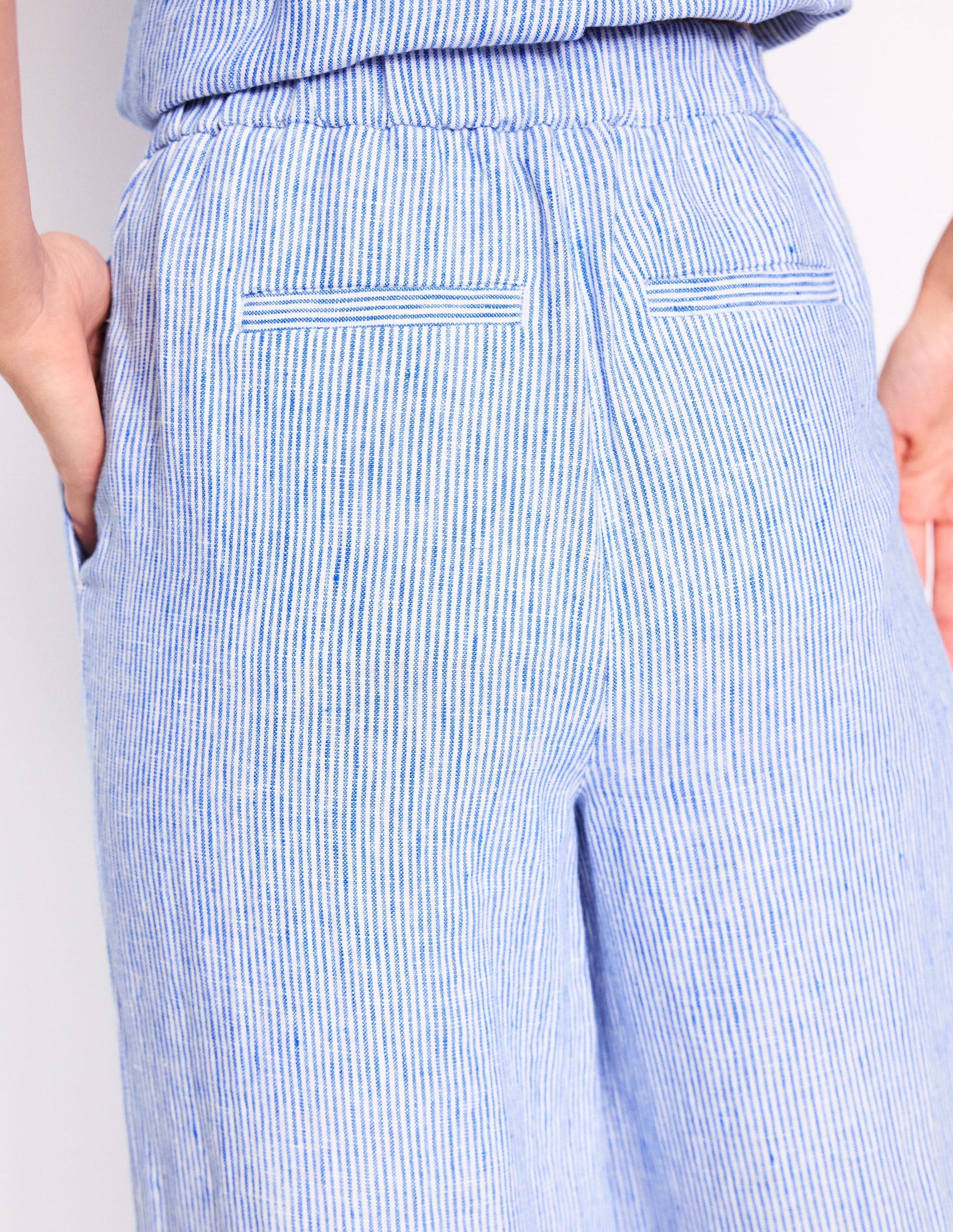 Dulwich Linen Trousers-Kingfisher Blue Fine Stripe-3