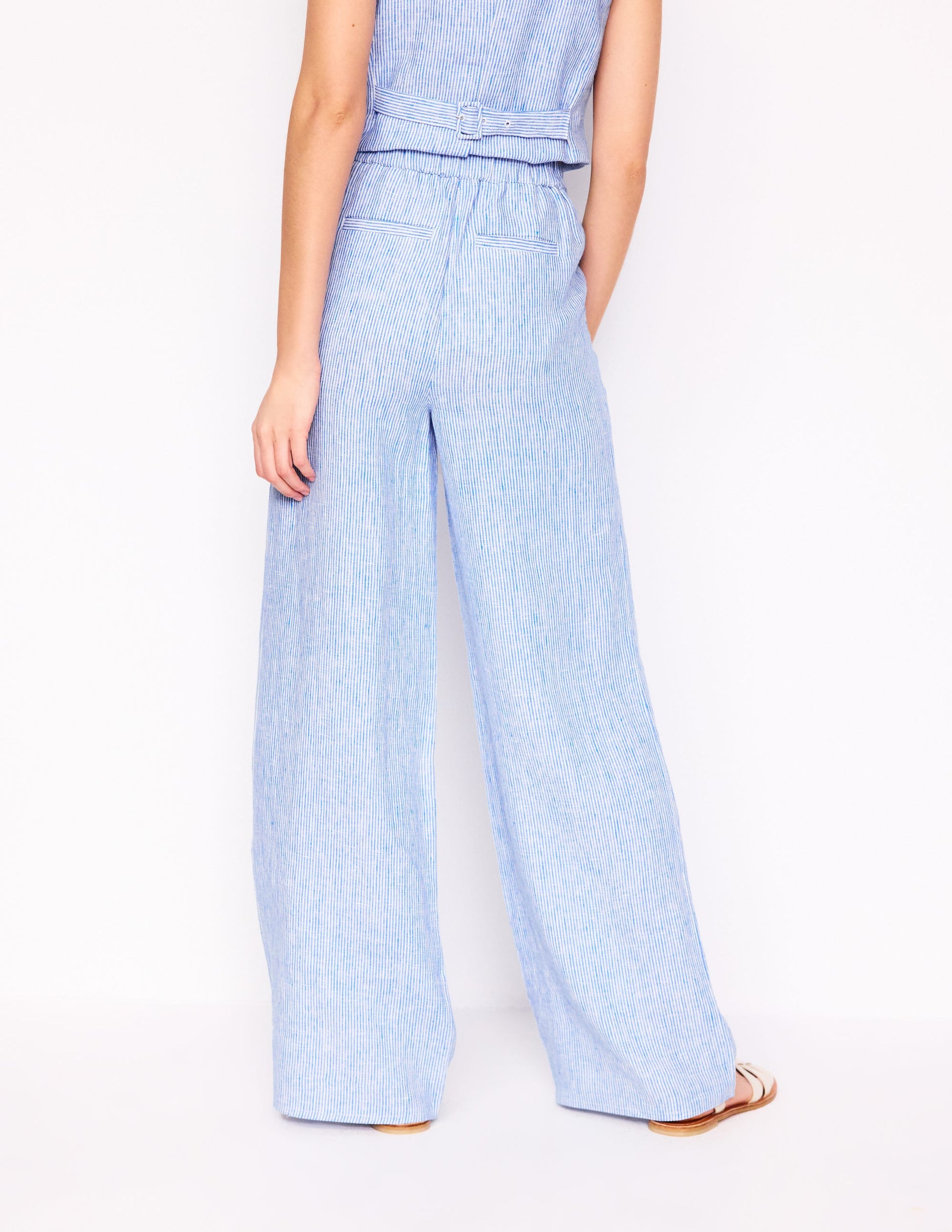 Dulwich Linen Trousers-Kingfisher Blue Fine Stripe-4