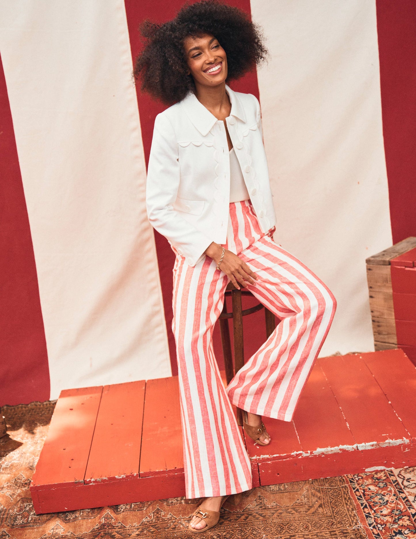 Dulwich Linen Trousers-Strawberry Tart Red Stripe