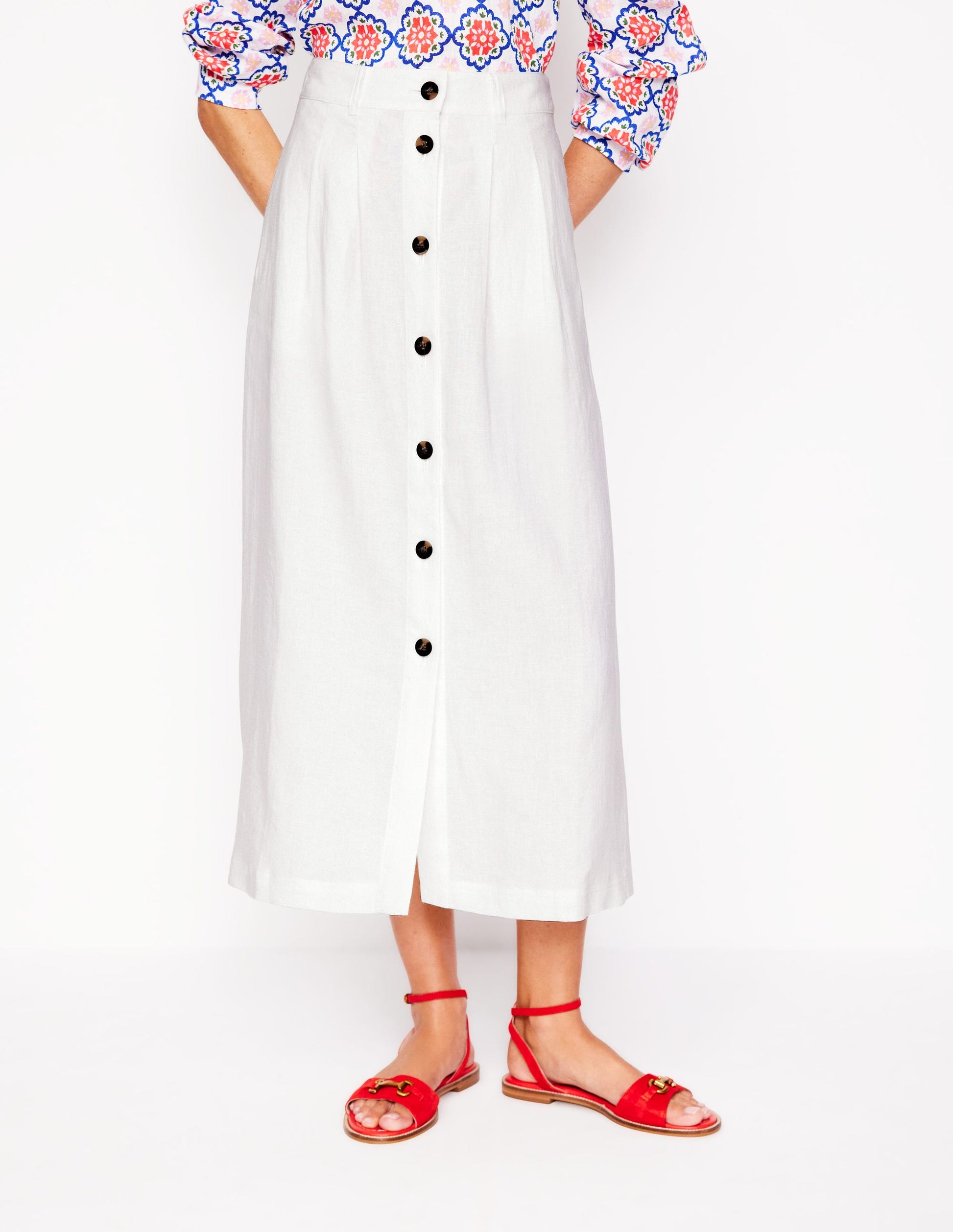 Thomasina Linen Midi Skirt-White-1