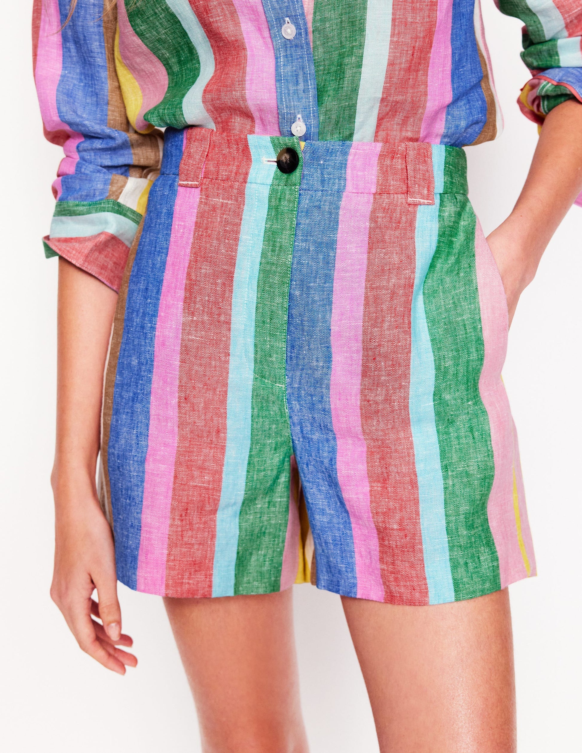 Westbourne Linen Shorts-Bright Rainbow Stripe-2
