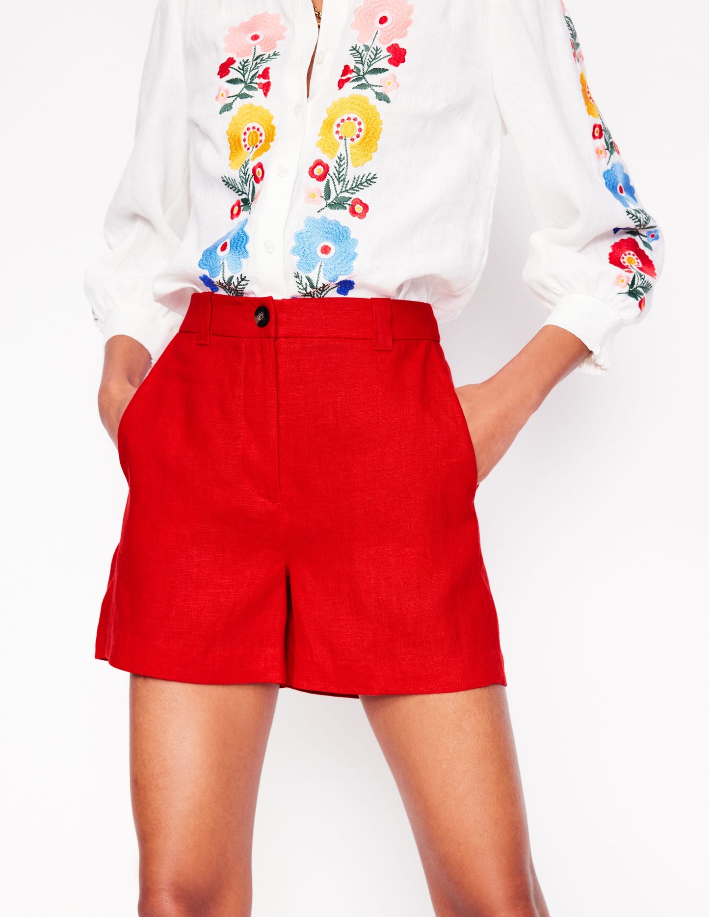 Westbourne Linen Shorts-Poppy Red