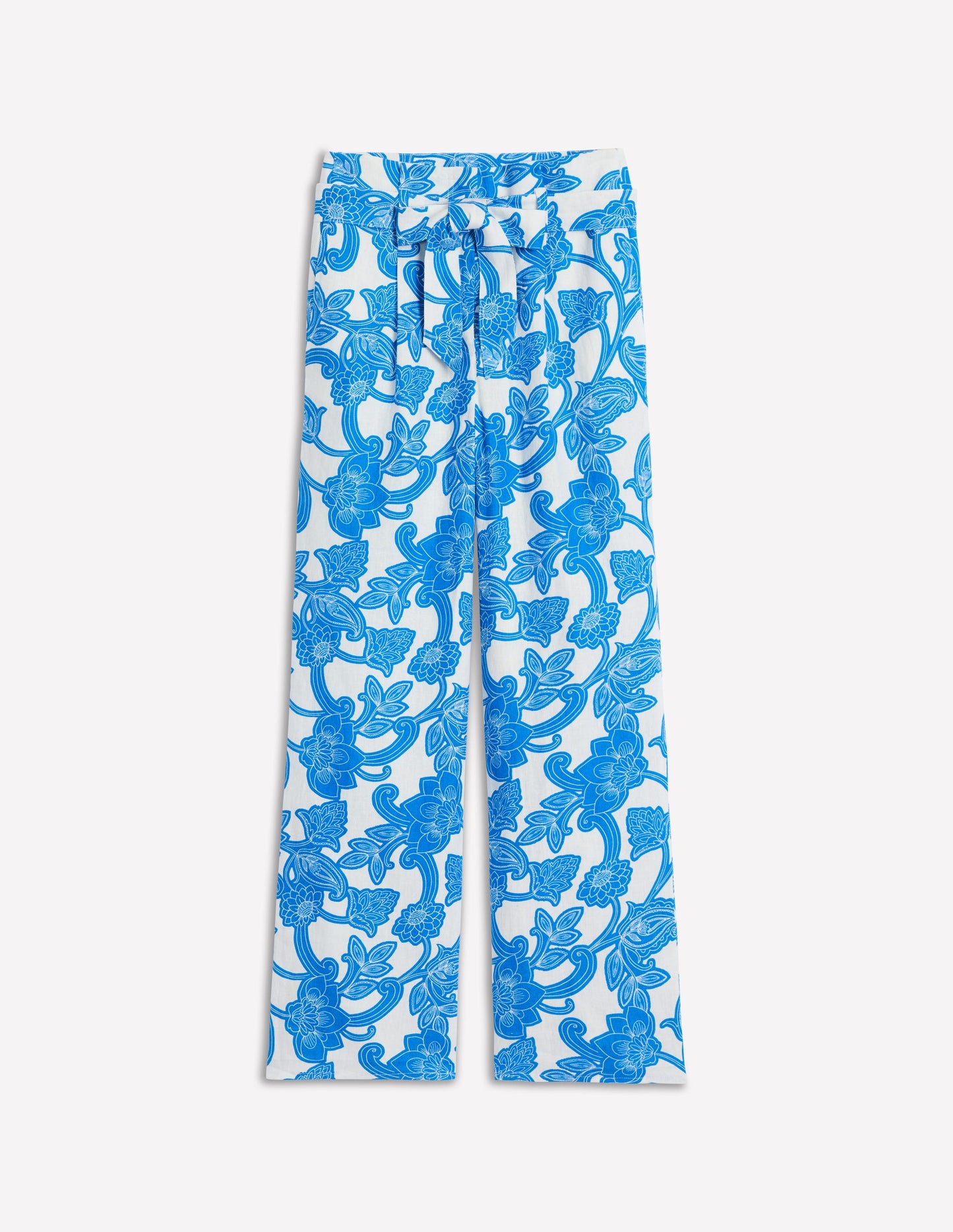 Belted Linen Trousers-Cerulean Blue, Paisley Whirl