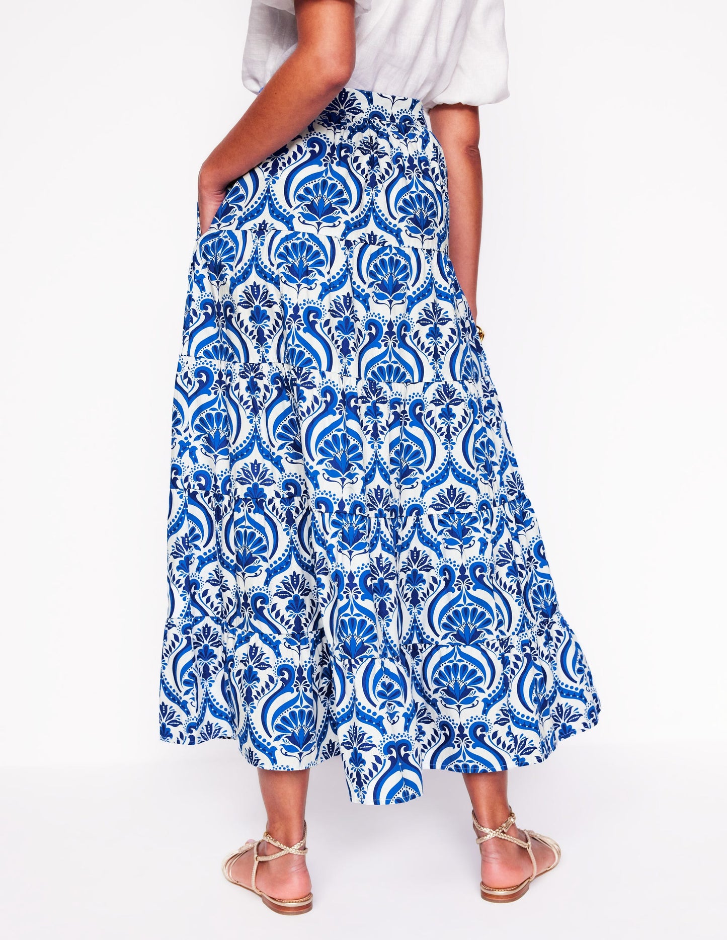 Nadia Poplin Maxi Skirt-Blue, Ornamental Floral