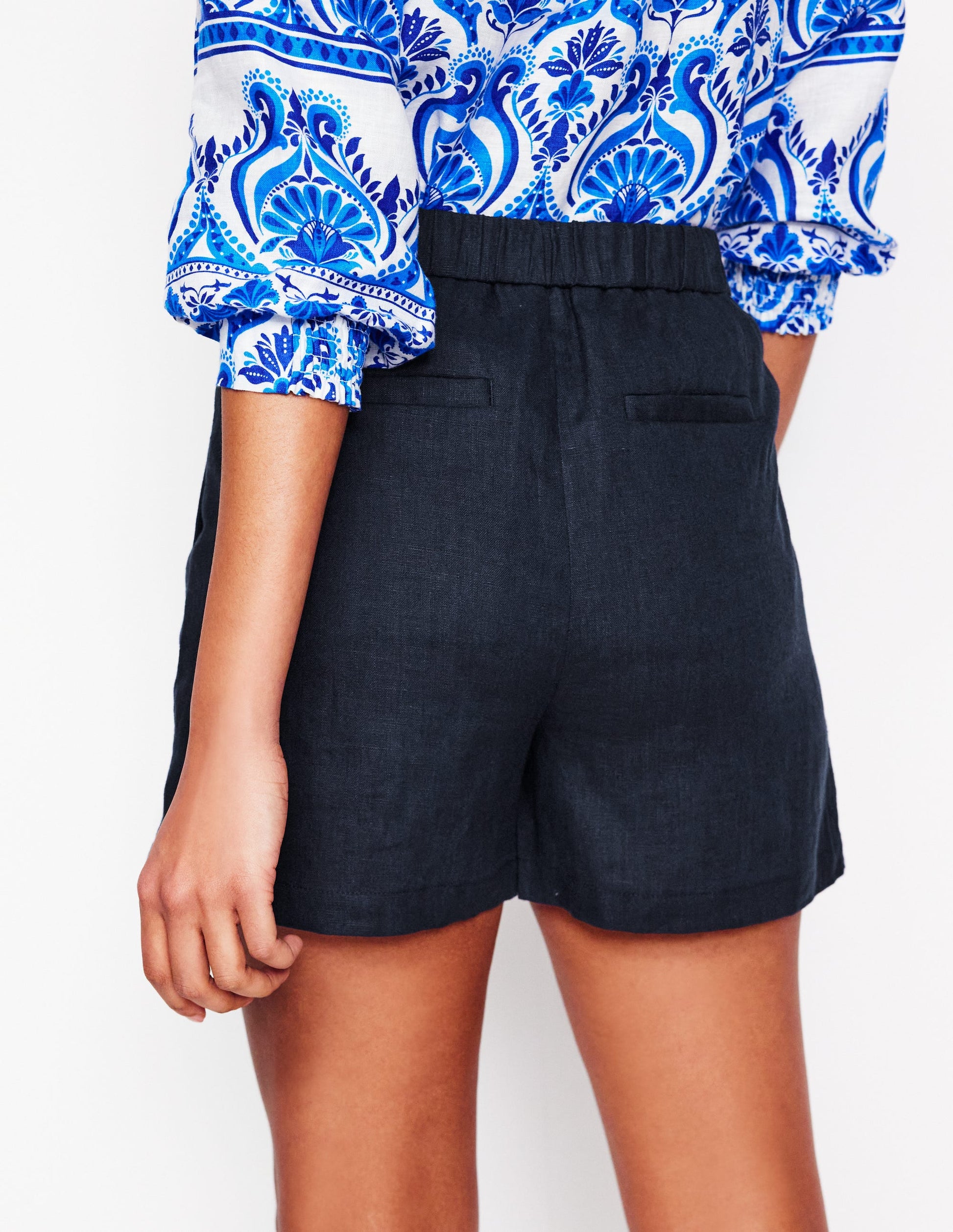 Dulwich Linen Shorts-Navy-3