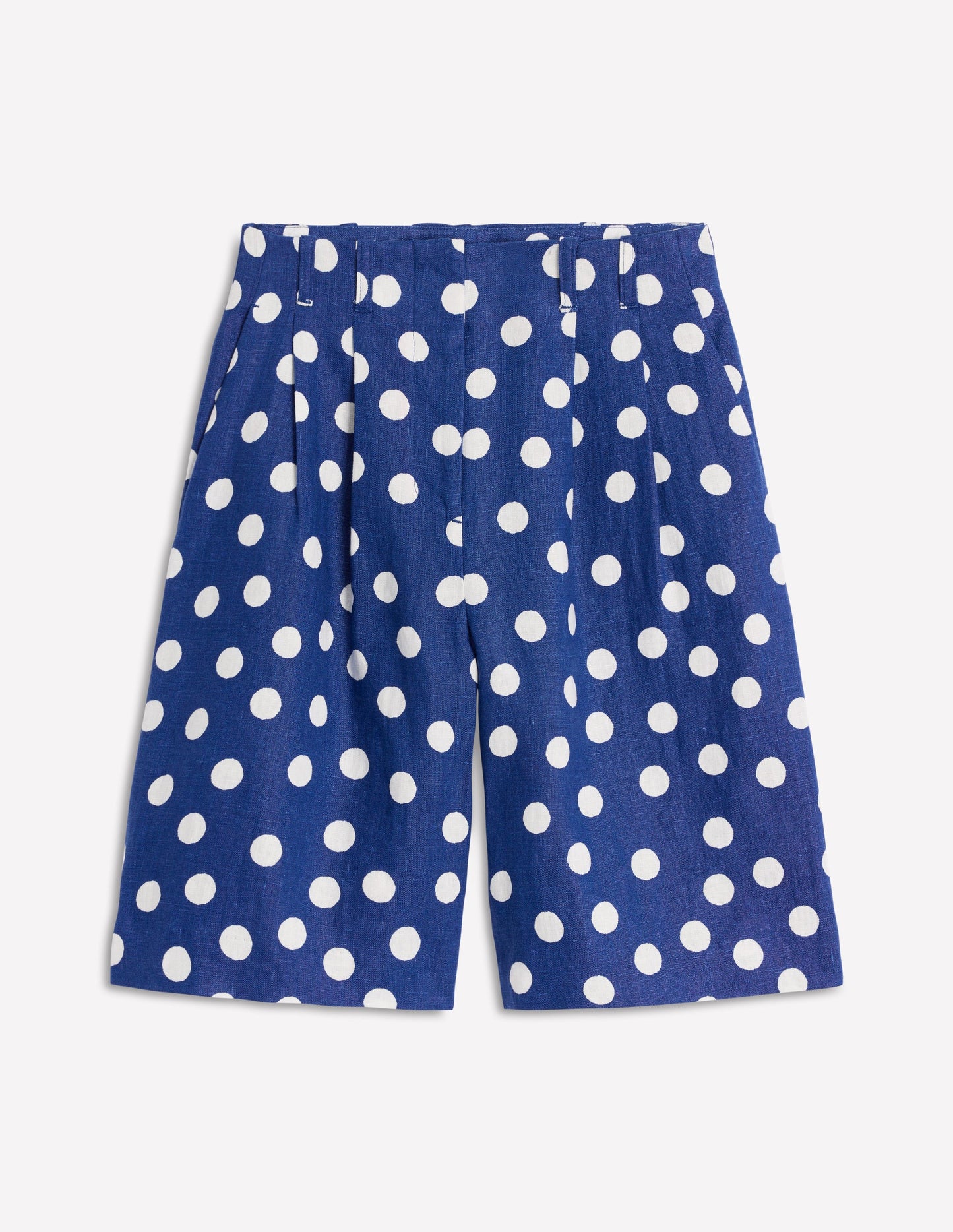 Short large plissé en lin-Pois peints bleu marine