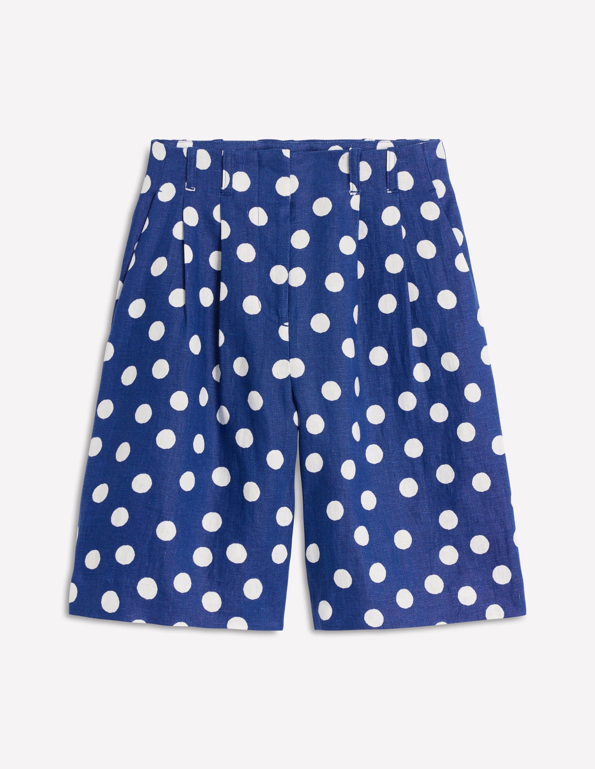 Short large plissé en lin-Pois peints bleu marine-9